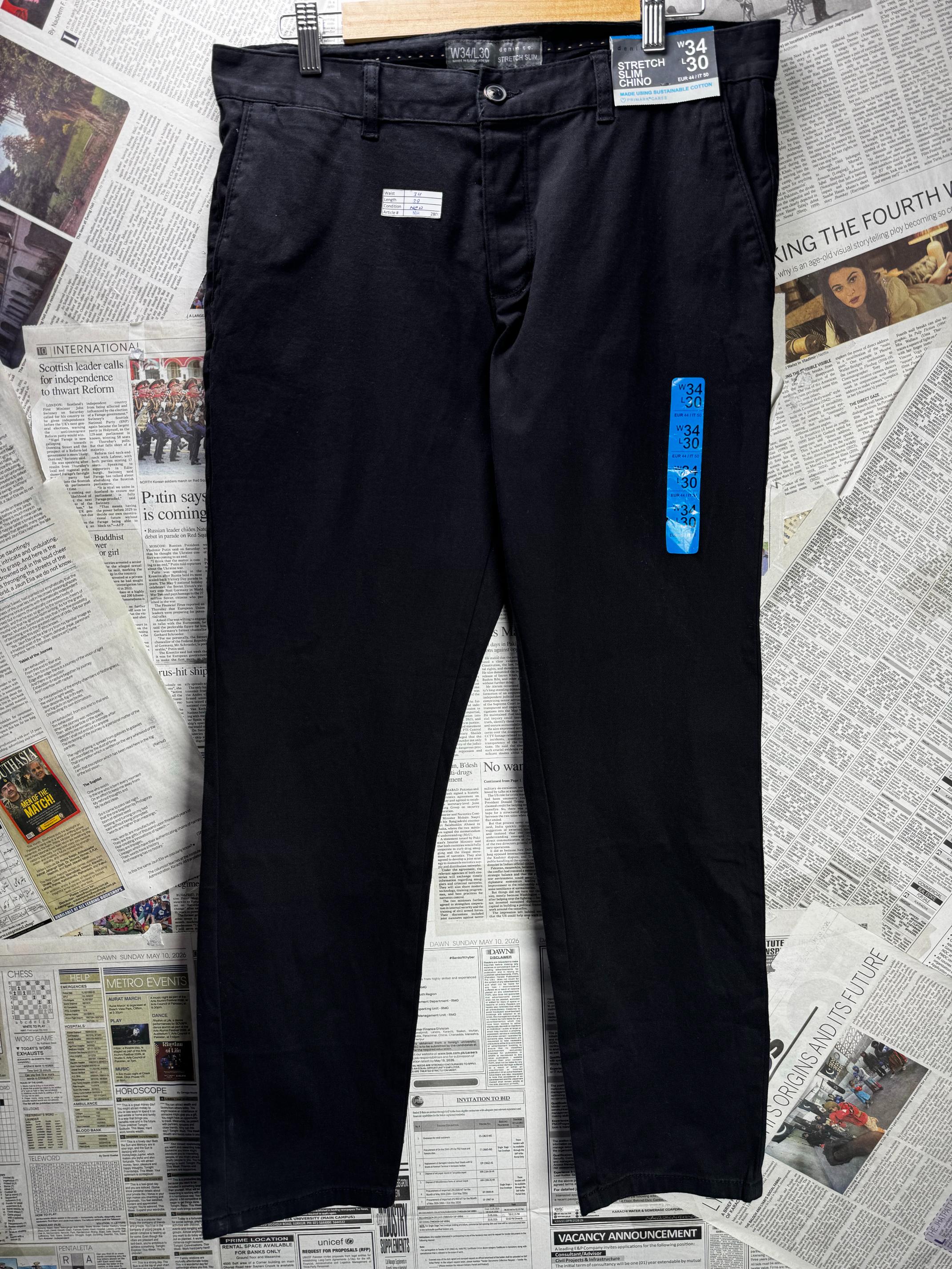 Denim Co.® Waist: 34" | Black | Stretch Slim Chino Pants | Cotton-Elastane | M4 - 2800 - Genuine Maal