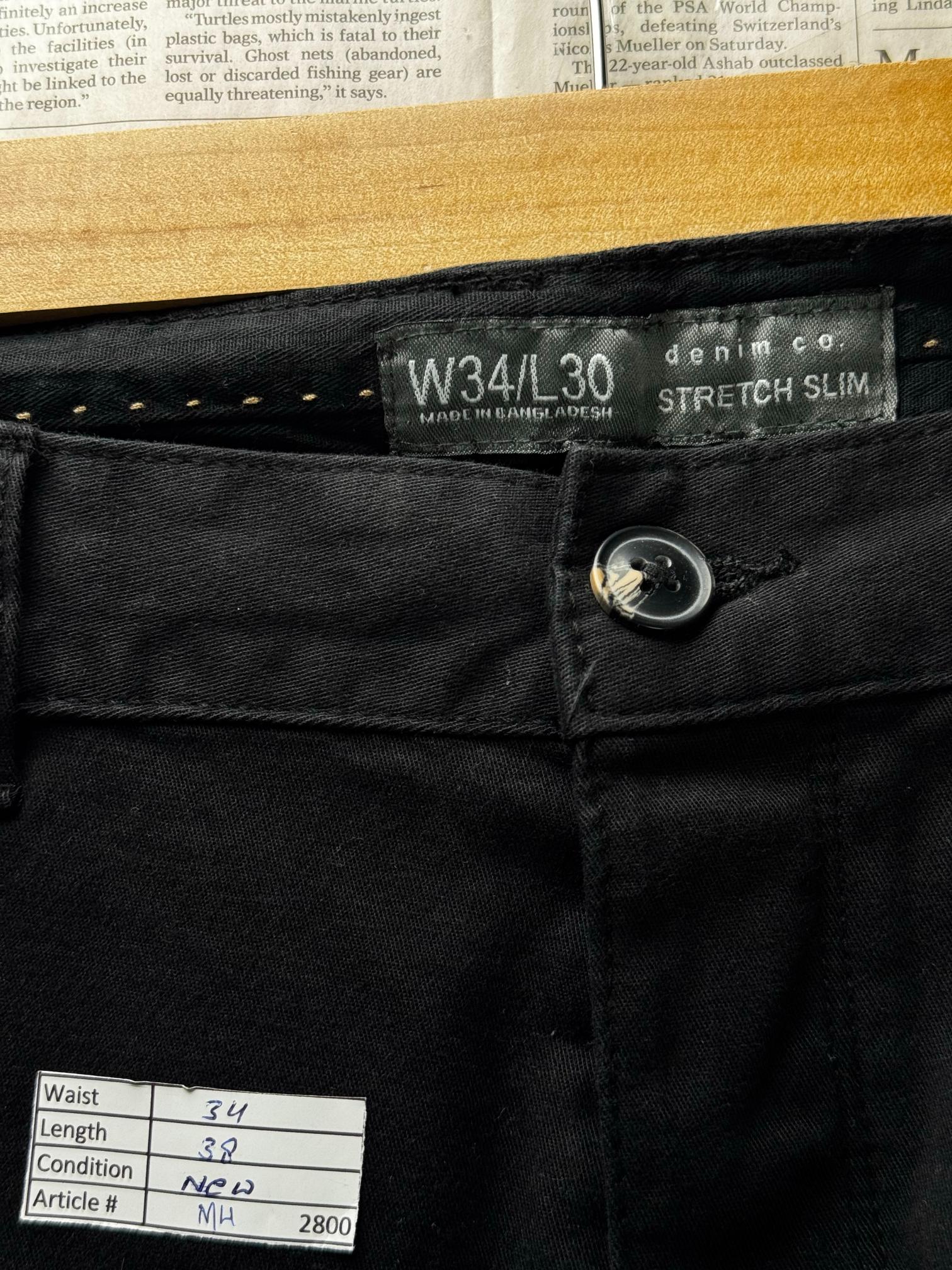 Denim Co.® Waist: 34" | Black | Stretch Slim Chino Pants | Cotton-Elastane | M4 - 2800 - Genuine Maal