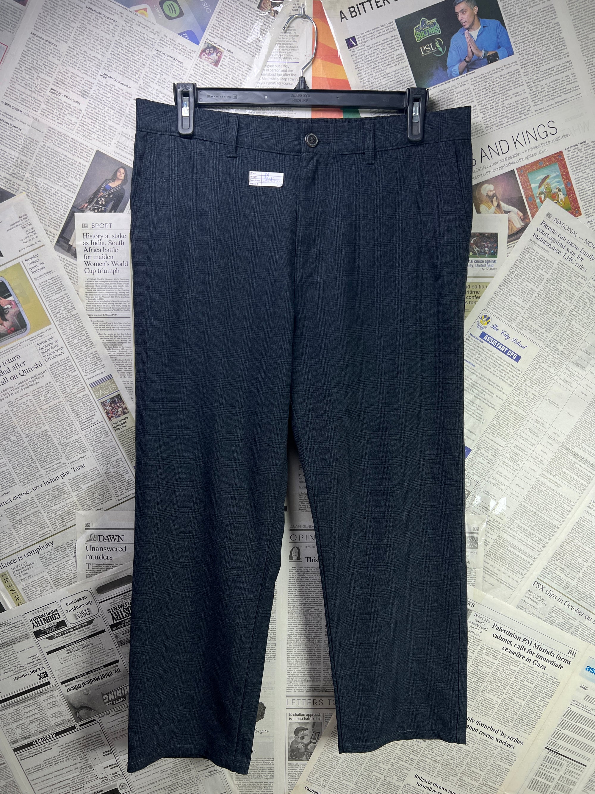 Union® Waist: 36" | Charcoal Checks | Short Length Pant | Poly Viscose | 2409 - Genuine Maal