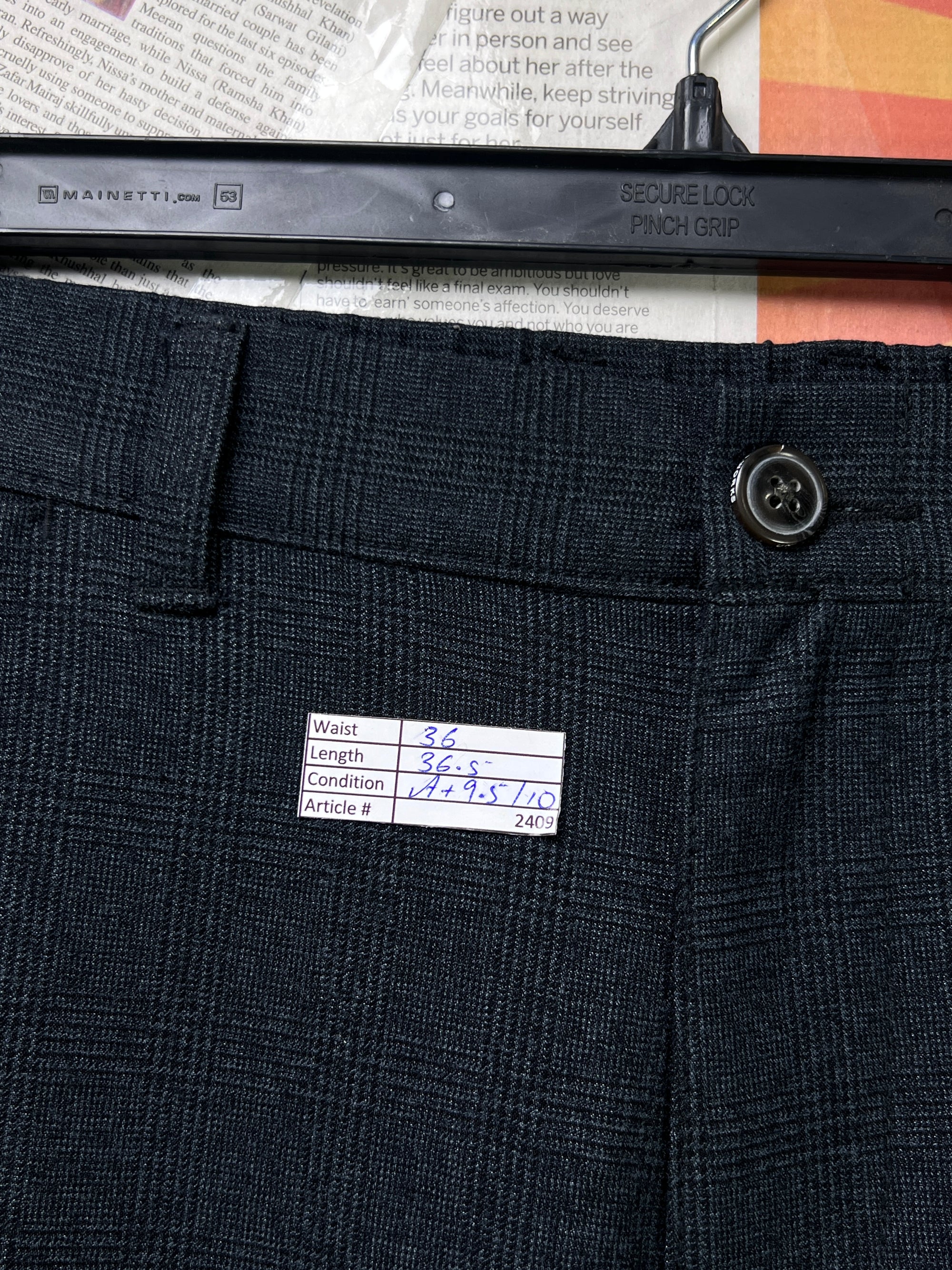 Union® Waist: 36" | Charcoal Checks | Short Length Pant | Poly Viscose | 2409 - Genuine Maal