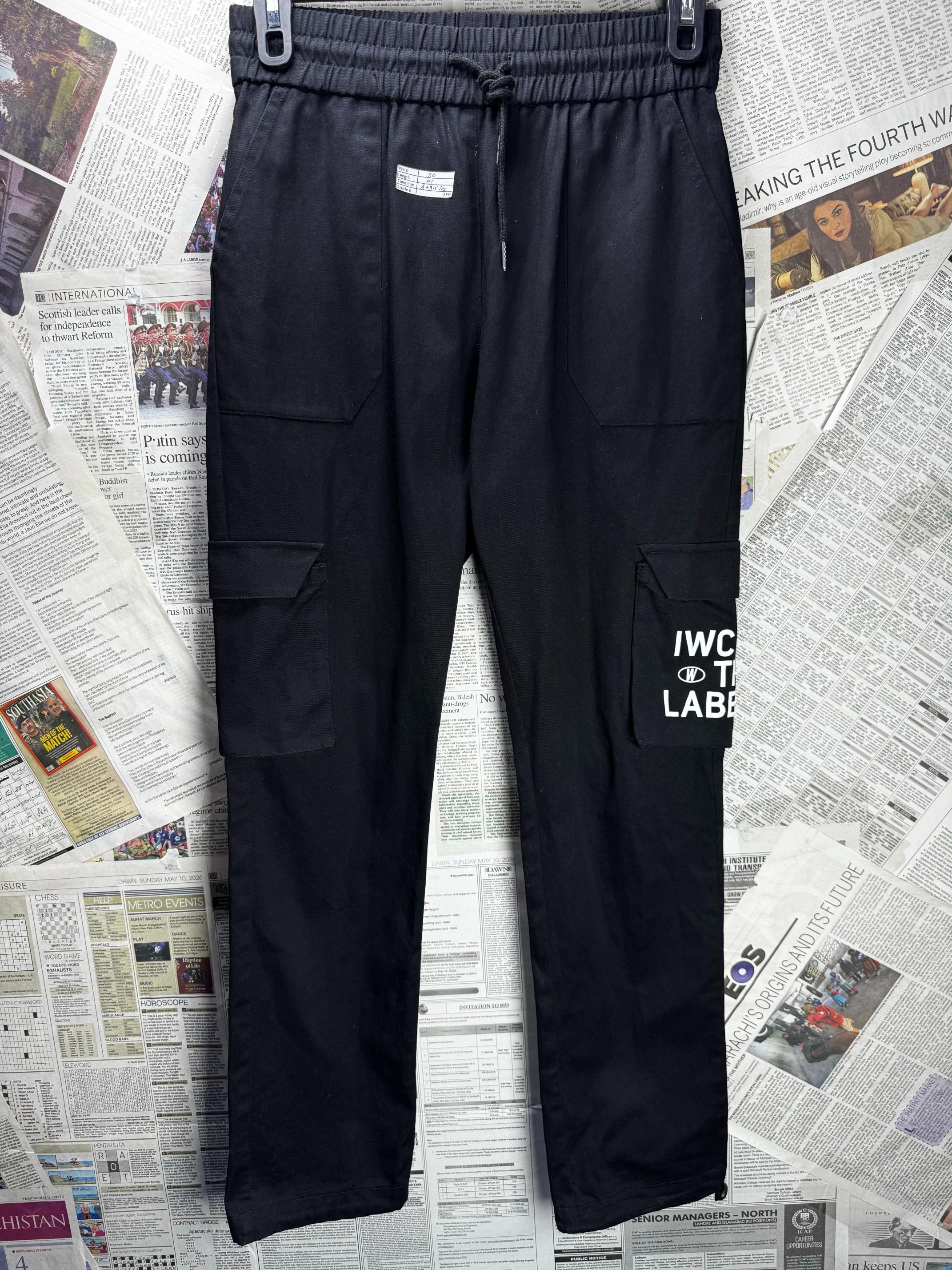 Iwcthelabel® Waist: 30" | Black | Cargo Pants | Cotton | M5 - 2799 - Genuine Maal