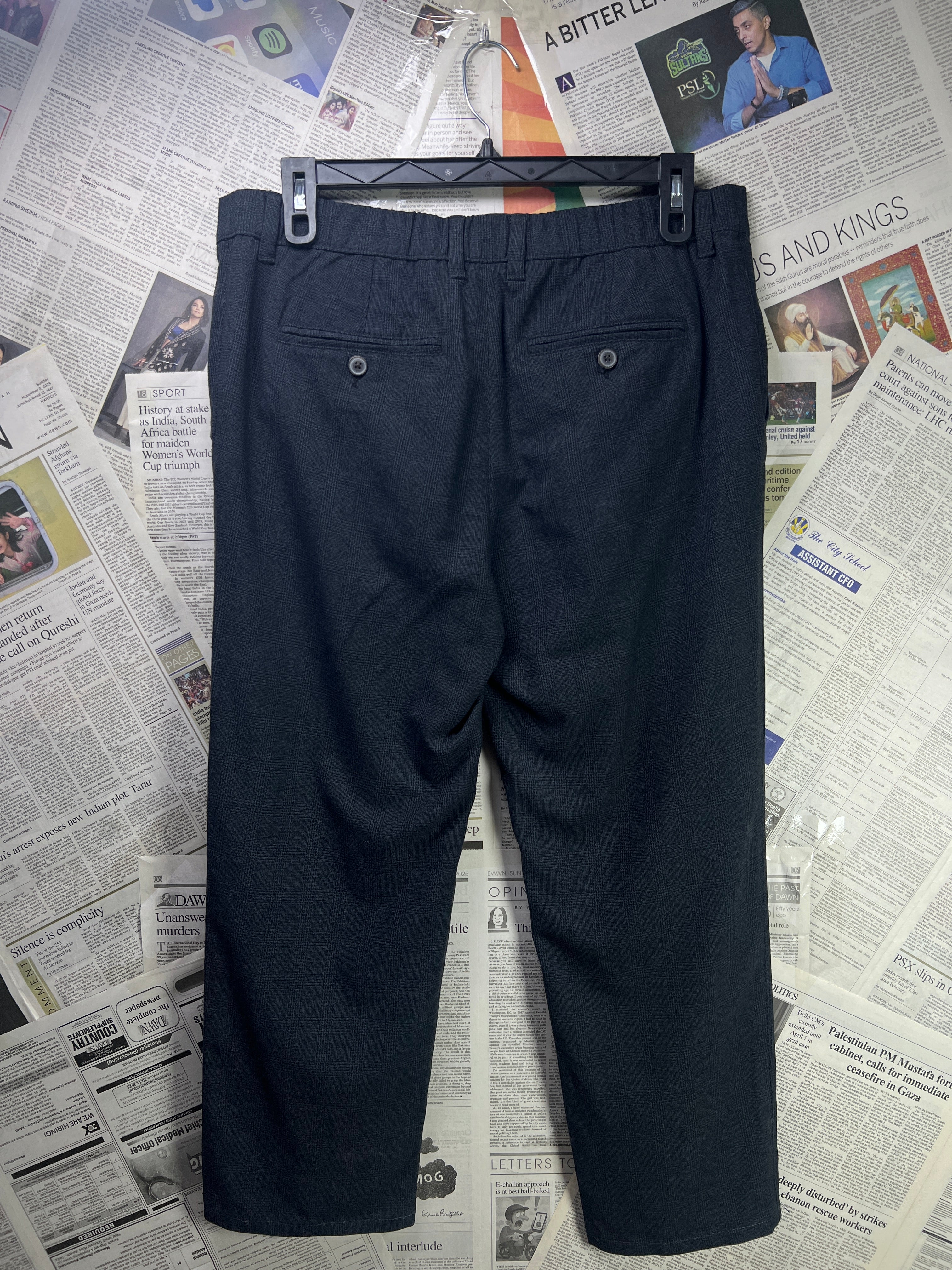 Union® Waist: 36" | Charcoal Checks | Short Length Pant | Poly Viscose | 2409 - Genuine Maal