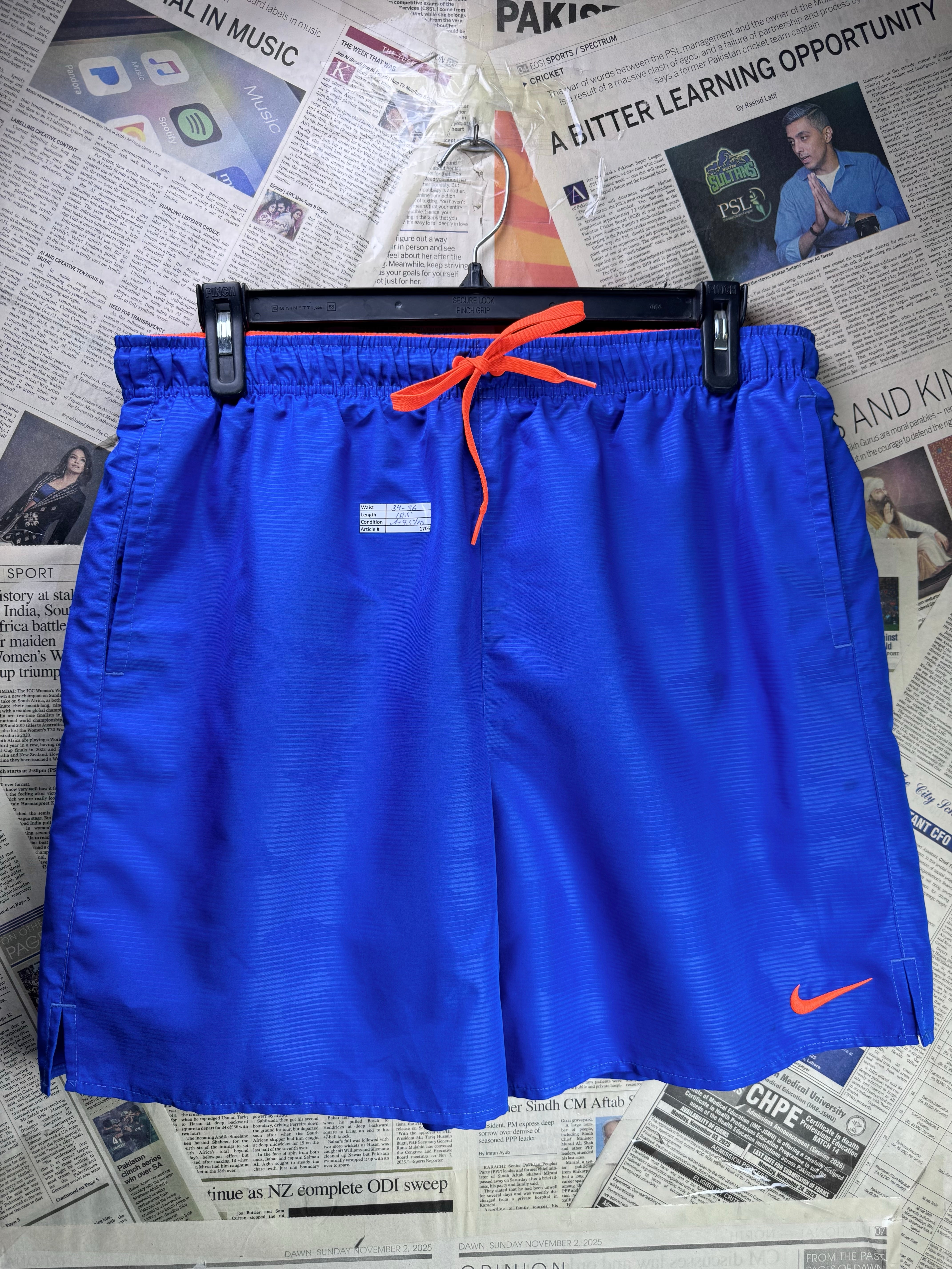 N*ke® Waist: 34" to 36" | Blue | Sports Shorts | Poly | 1706 - Genuine Maal