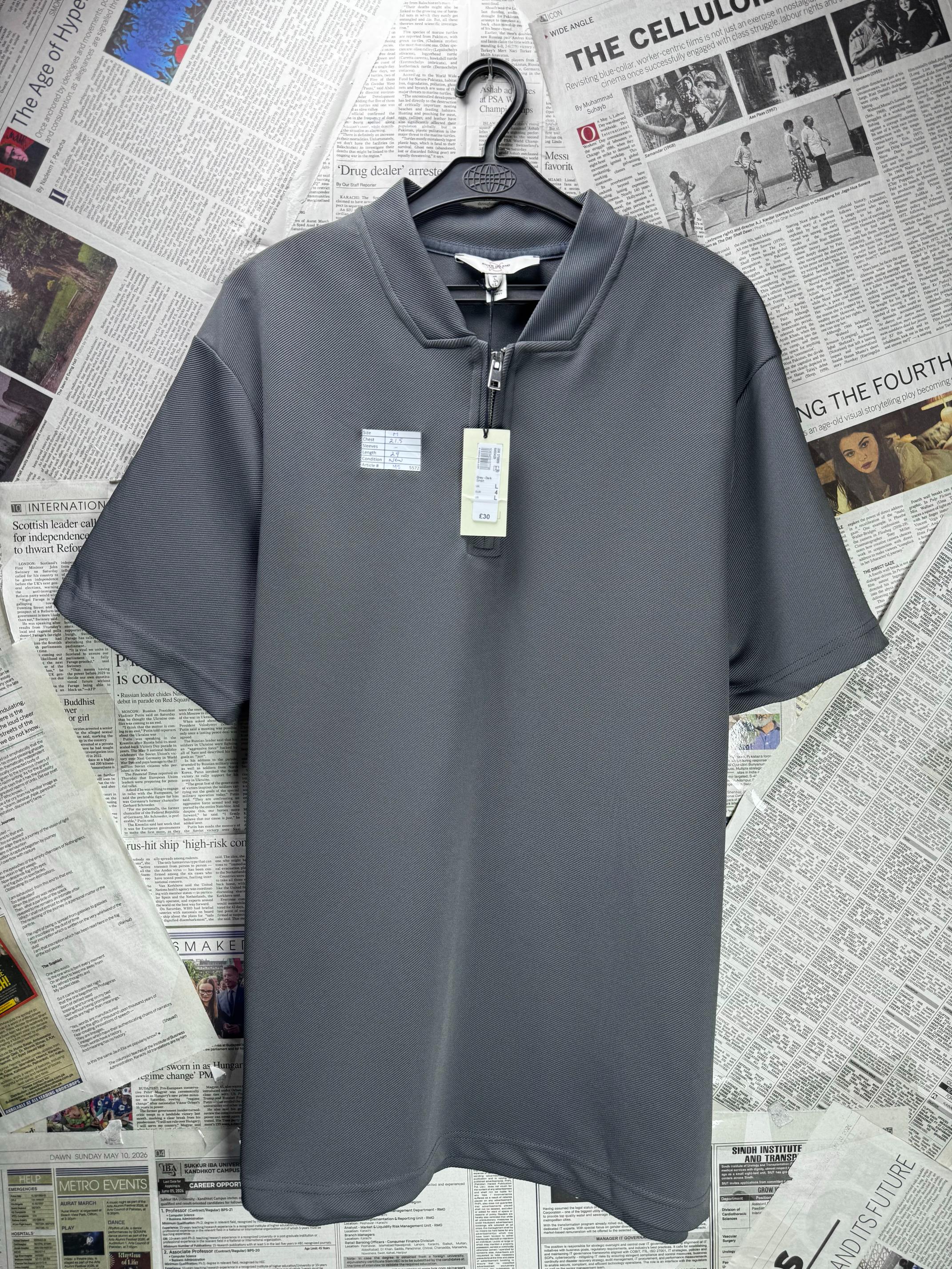 River Island® Medium | Chest: 21.5" | Grey | Polo Shirt | Poly-Elastane | M5 - 5572 - Genuine Maal