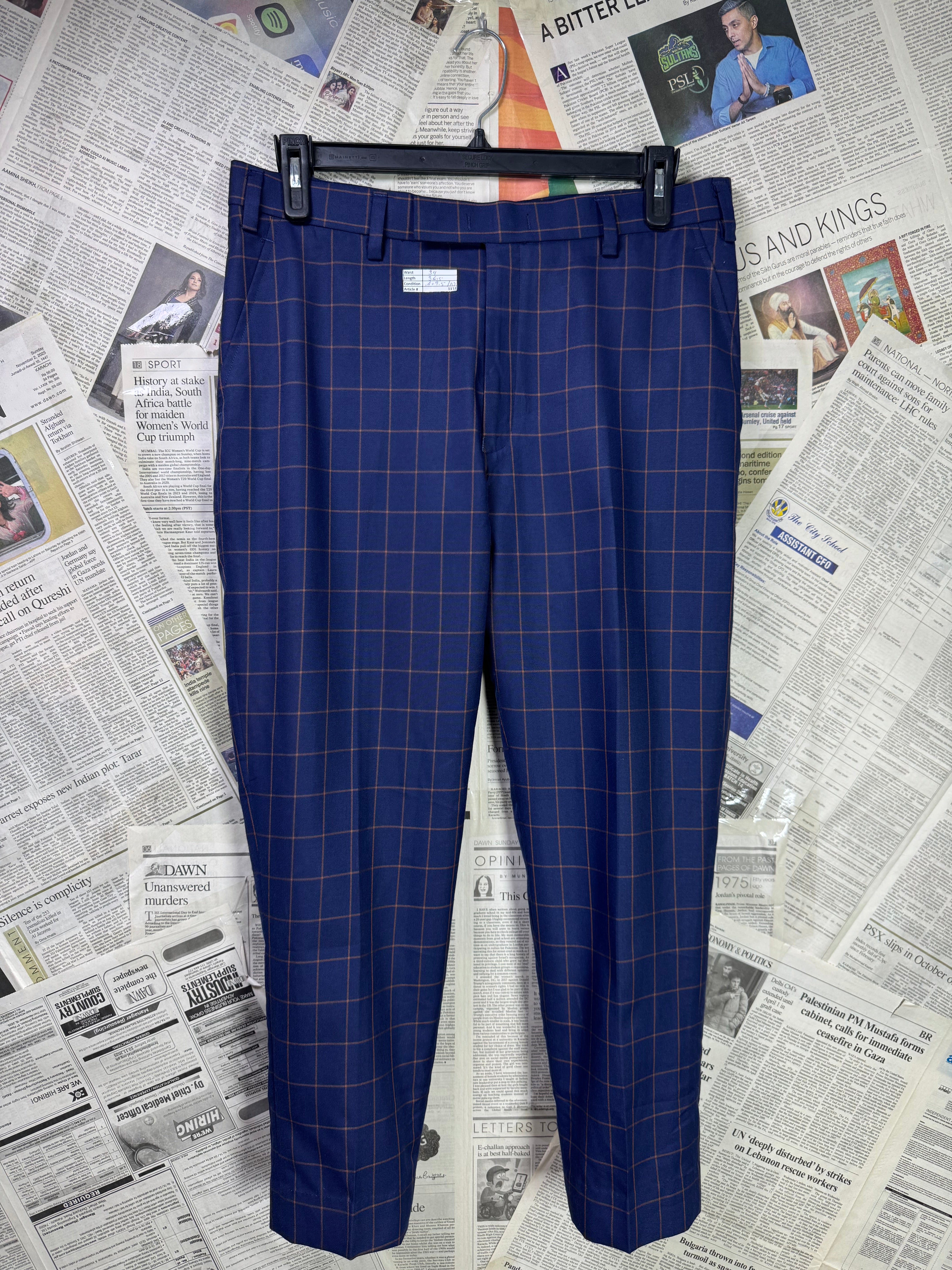 SeaSky® Waist: 34" | Navy Blue with Orange Check | Dress Pants | Poly | 1133 - Genuine Maal