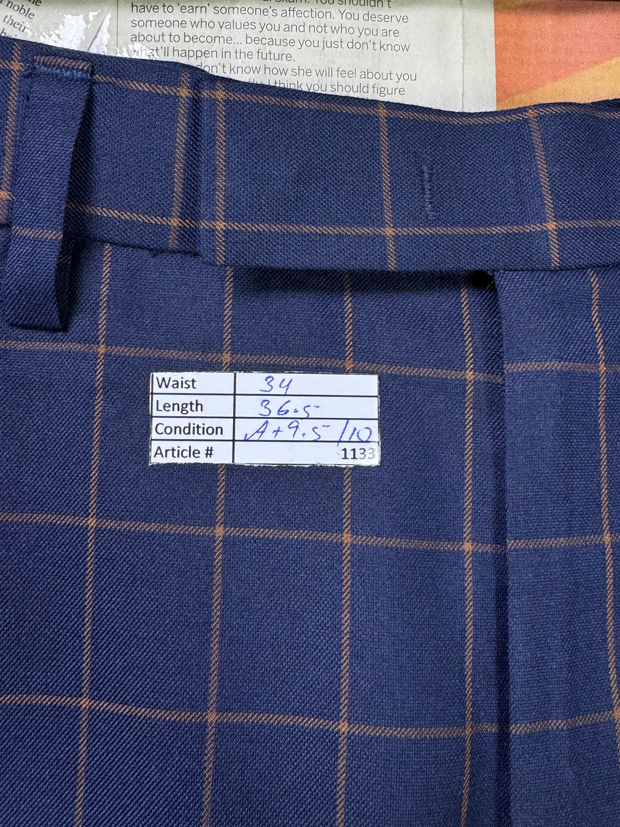 SeaSky® Waist: 34" | Navy Blue with Orange Check | Dress Pants | Poly | 1133 - Genuine Maal