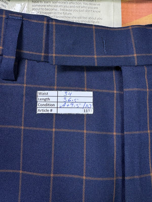 SeaSky® Waist: 34" | Navy Blue with Orange Check | Dress Pants | Poly | 1133 - Genuine Maal