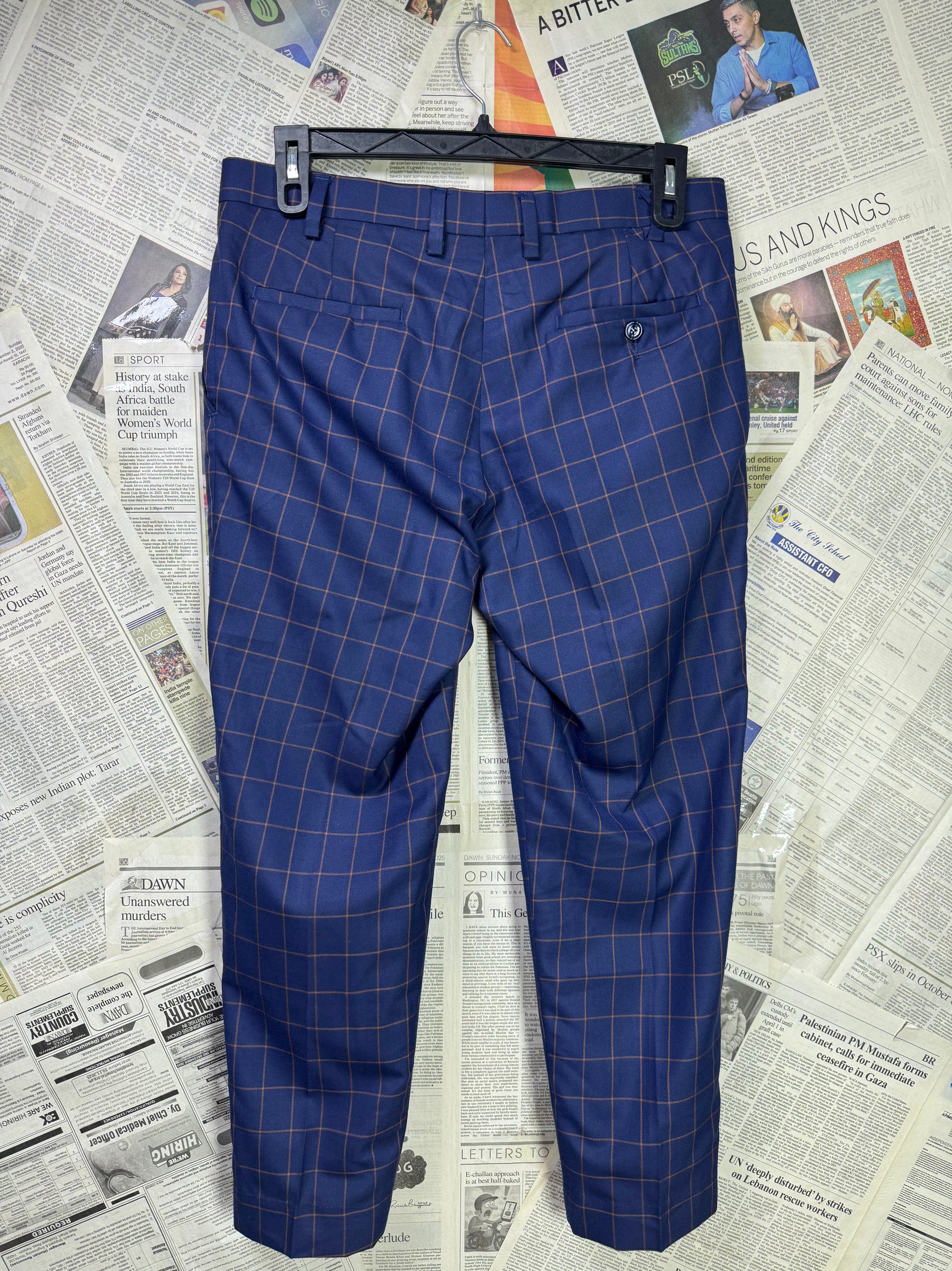 SeaSky® Waist: 34" | Navy Blue with Orange Check | Dress Pants | Poly | 1133 - Genuine Maal