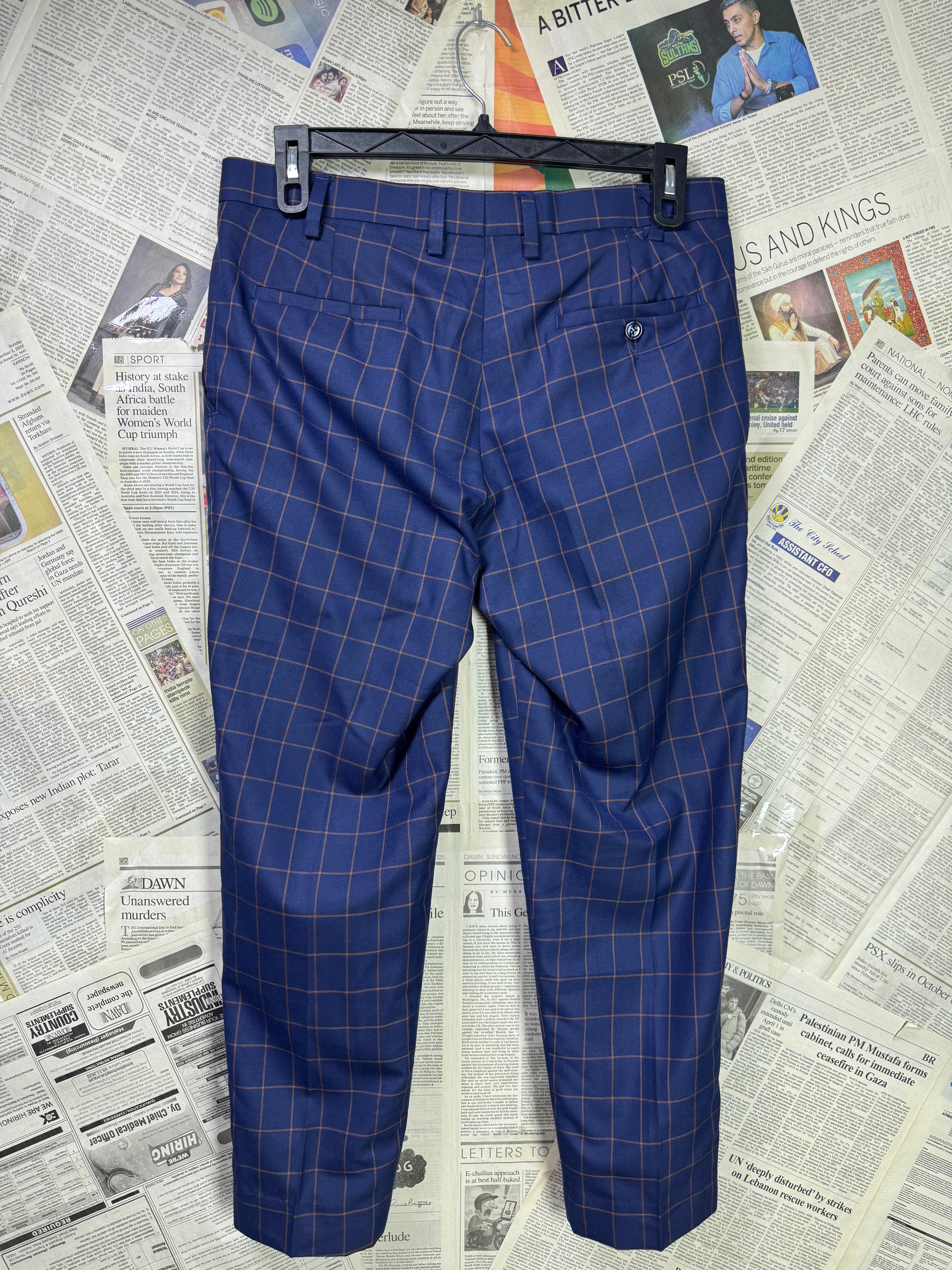 SeaSky® Waist: 34" | Navy Blue with Orange Check | Dress Pants | Poly | 1133 - Genuine Maal