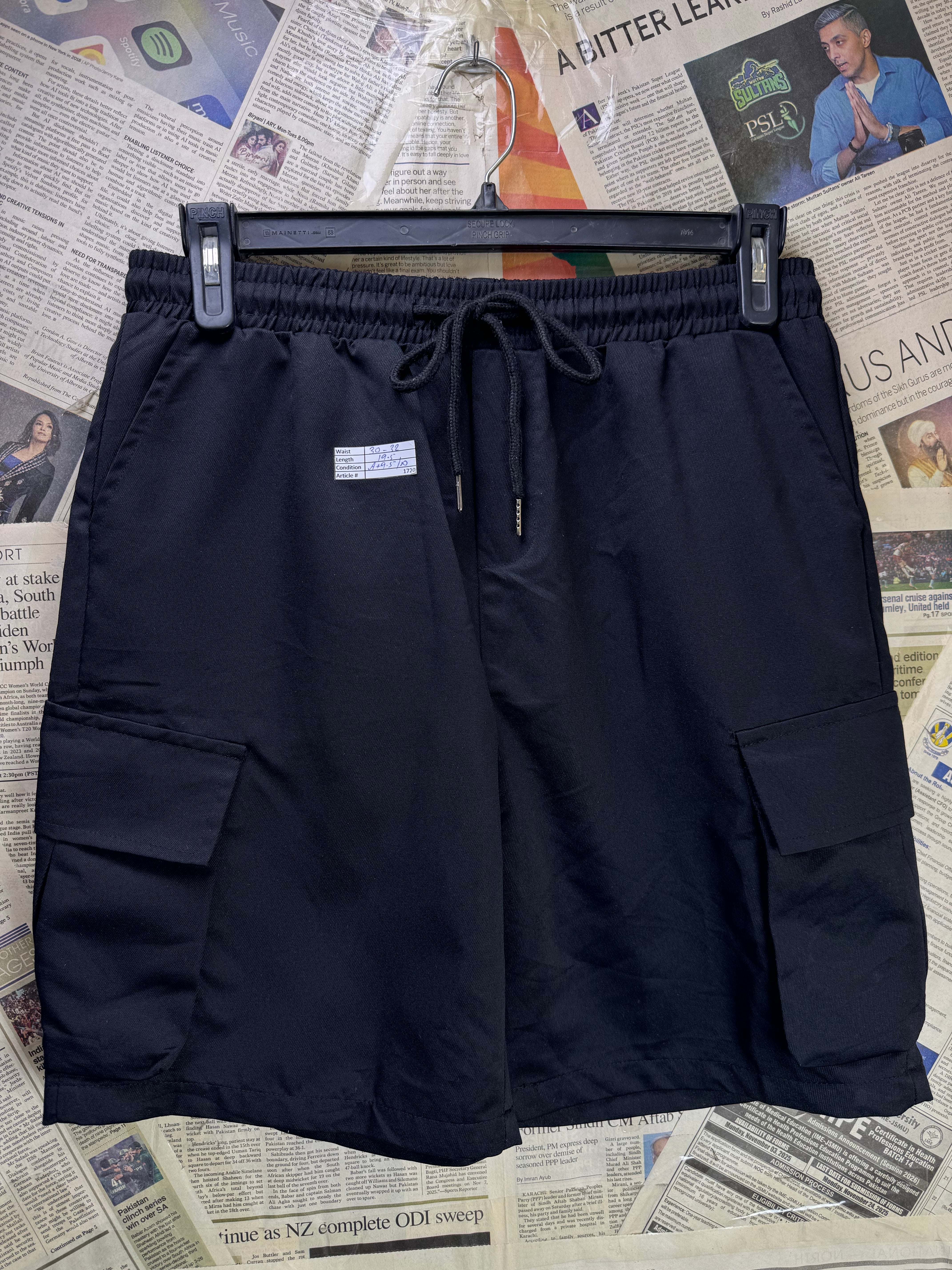 Manfinity® Waist: 30" to 32" | Black | Cargo Gym Shorts | Poly | 1720 - Genuine Maal