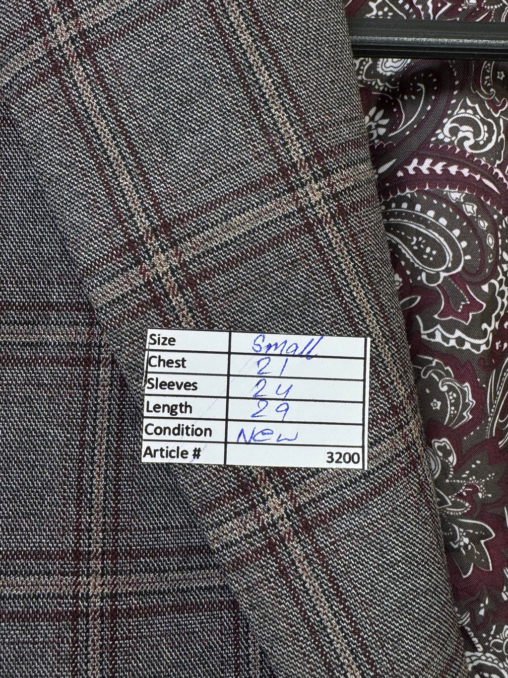 Egara® Small | Chest: 21" | Grey Plaid With Maroon And Blue Accents | Fit: Slim | Coat | Poly - Viscose Blend | 3200 - Genuine Maal