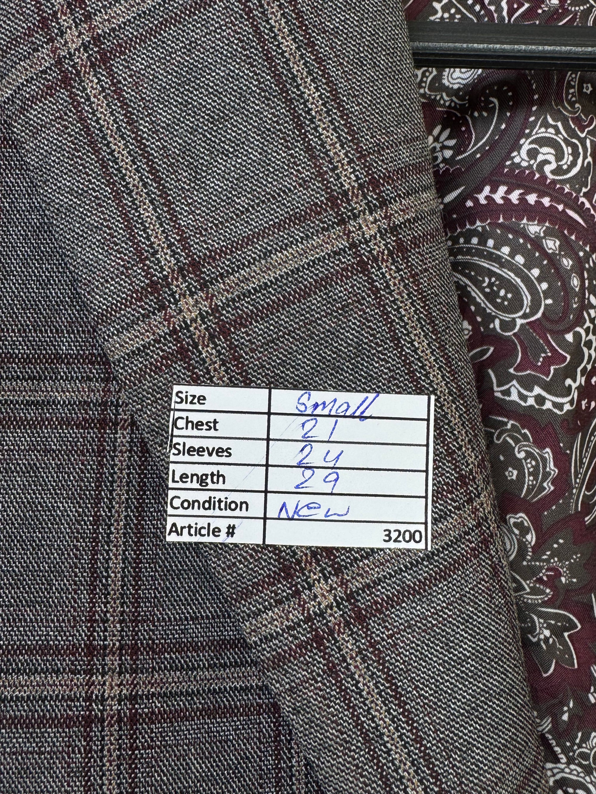 Egara® Small | Chest: 21" | Grey Plaid With Maroon And Blue Accents | Fit: Slim | Coat | Poly - Viscose Blend | 3200 - Genuine Maal