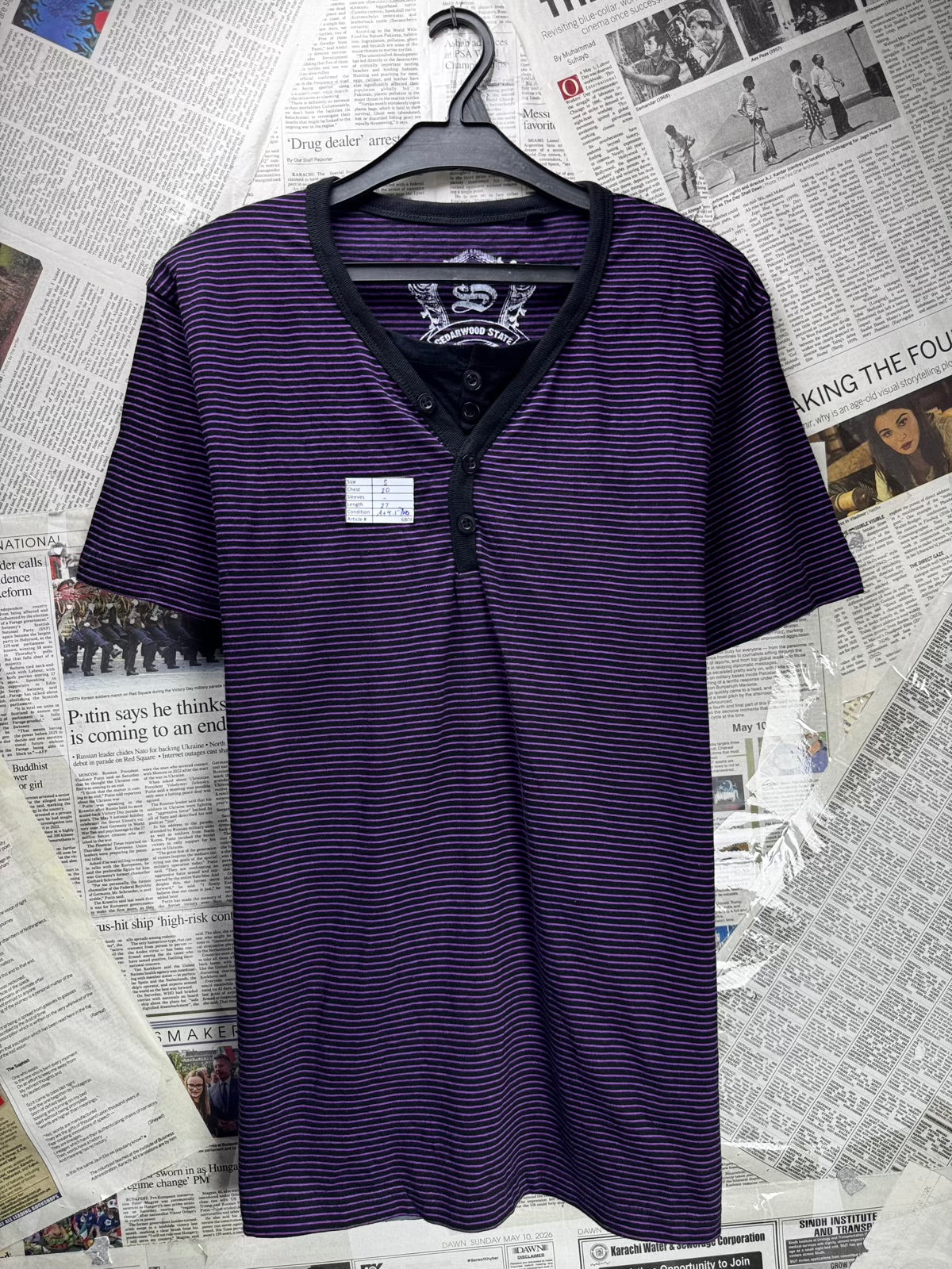 Cedar Wood State® Small | Chest: 20" | Stripes | T-Shirt | Cotton | M4 - 6808