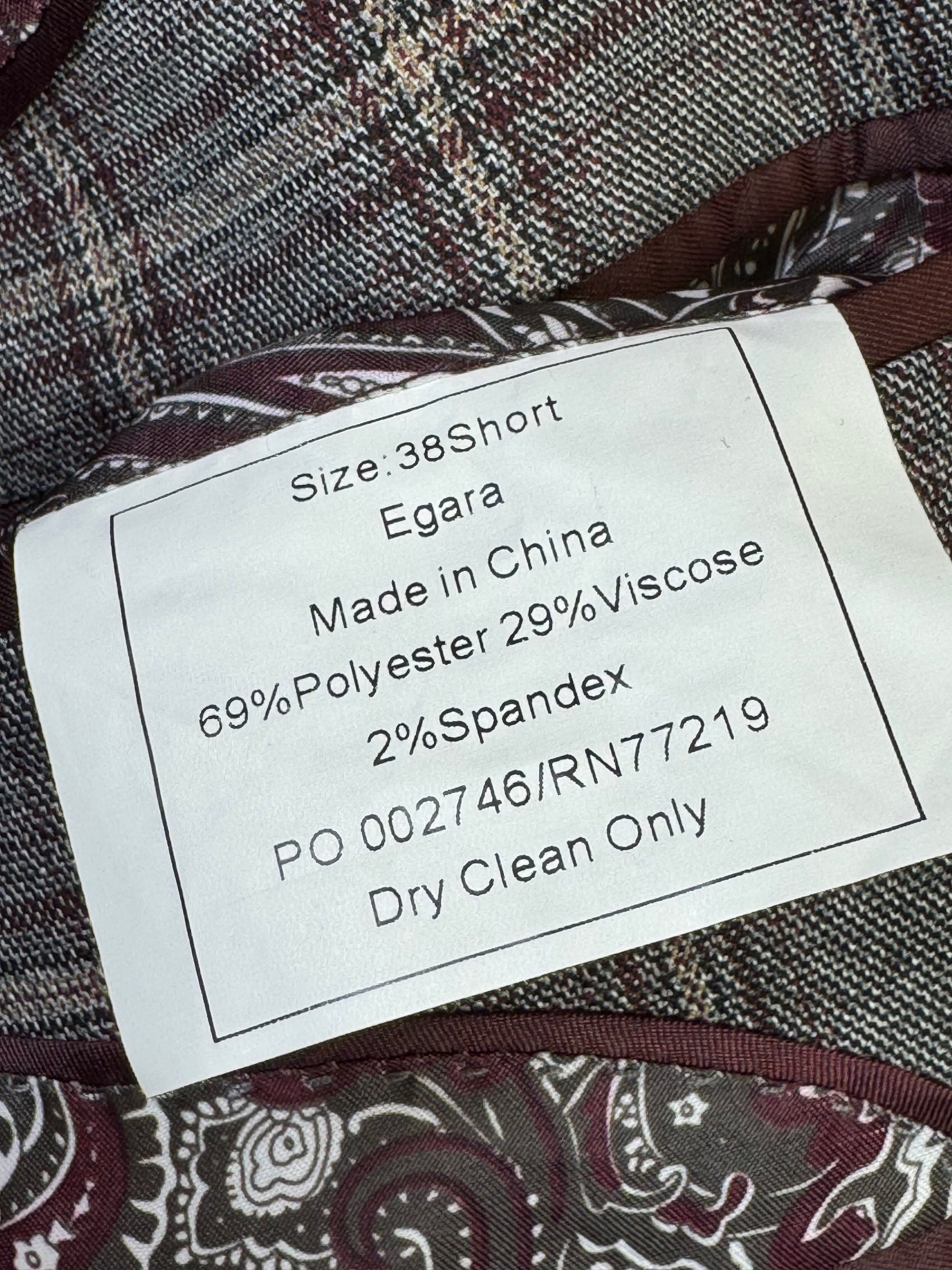 Egara® Small | Chest: 21" | Grey Plaid With Maroon And Blue Accents | Fit: Slim | Coat | Poly - Viscose Blend | 3200 - Genuine Maal
