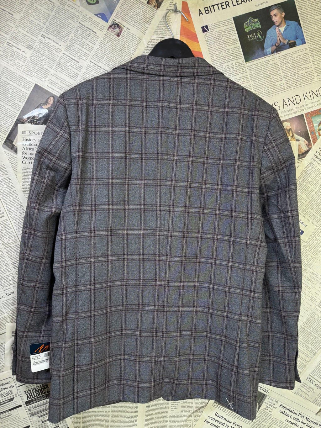 Egara® Small | Chest: 21" | Grey Plaid With Maroon And Blue Accents | Fit: Slim | Coat | Poly - Viscose Blend | 3200 - Genuine Maal