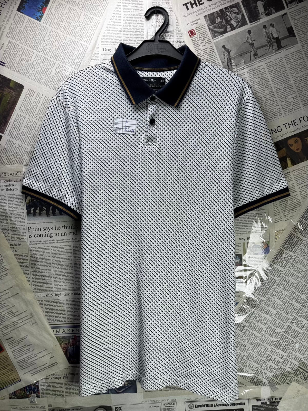 F&F® Small | Chest: 19" | Geometrical | Polo Shirt | Polyester | M3 - 6766