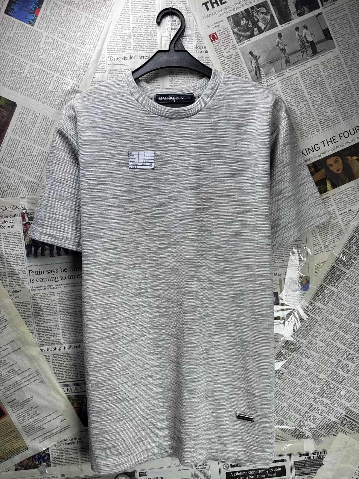 Maniere De Voir® Small | Chest: 19.5" | Gray | T-Shirt | Poly-Rayon-Elastane | M3 - 6812