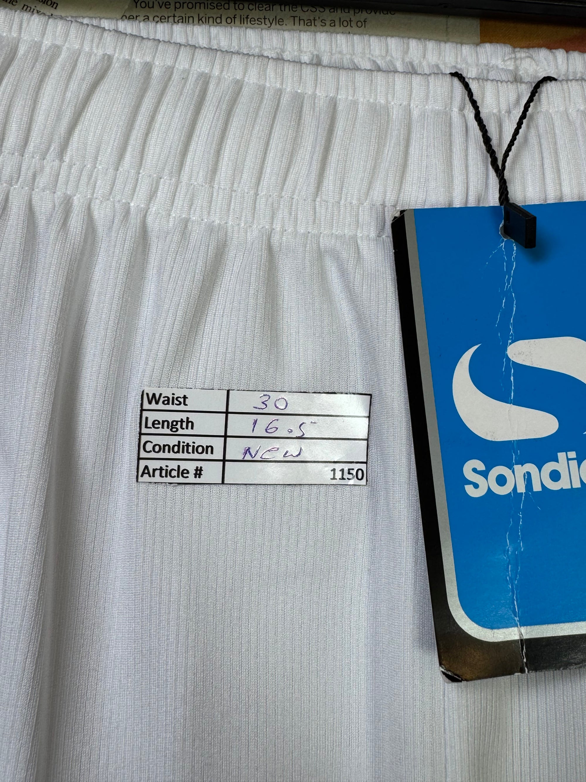 Sondico® Waist: 30" | White | Shorts | Poly | 1150 - Genuine Maal
