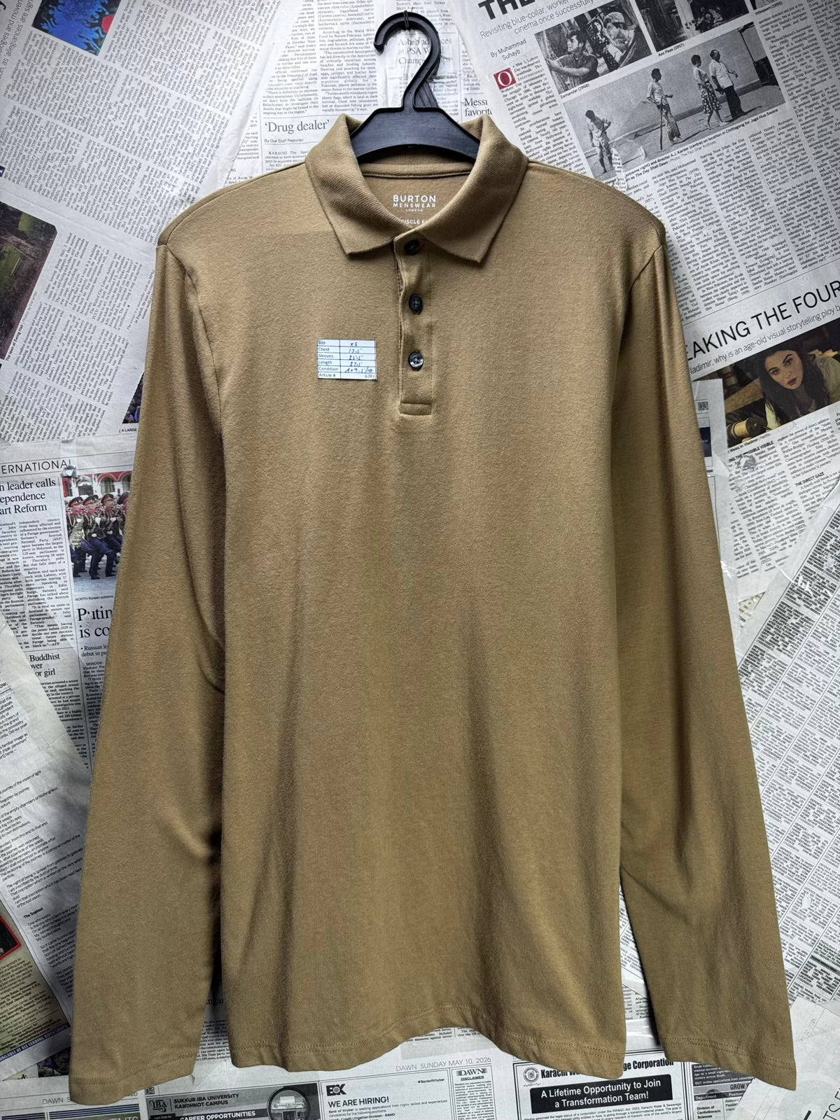 Burton® XS | Chest: 17.5" | Brown | Long Sleeves Polo Shirt | Cotton-Elastane | M2 - 6788
