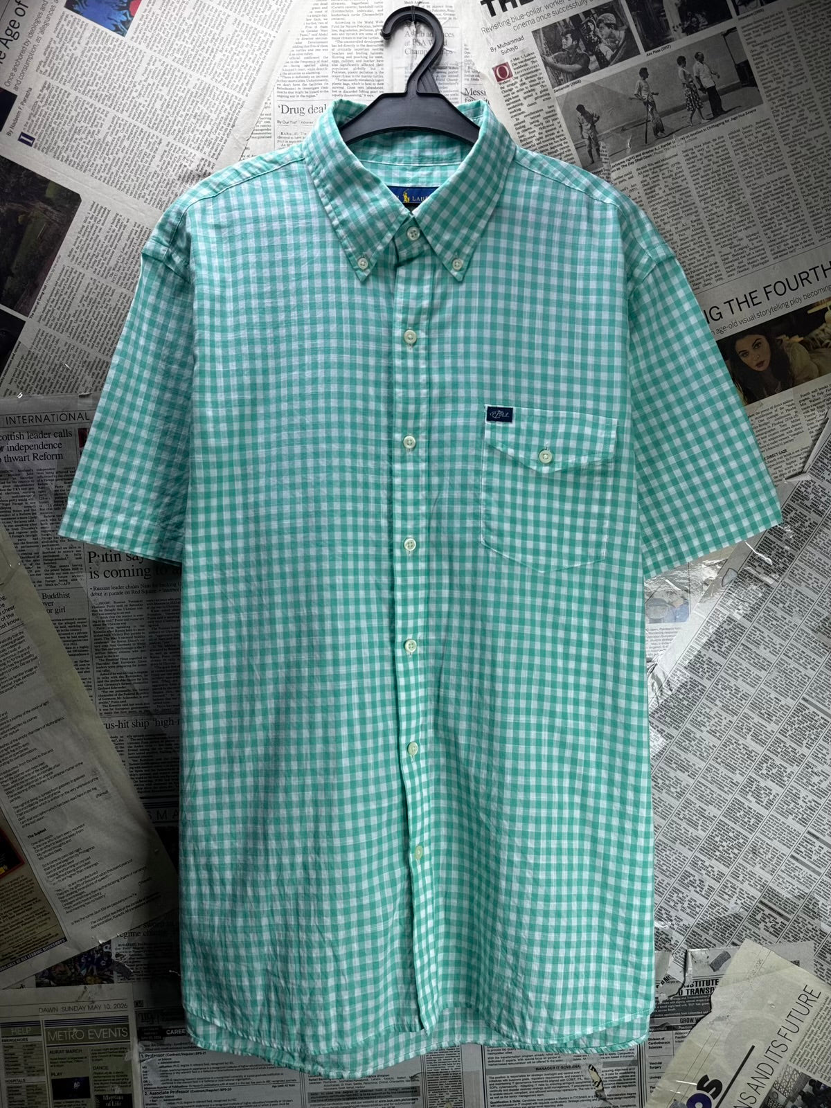 Ralph Lauren® Large | Chest: 24" | Green & White Check | Shirt | Cotton | M20 - 7867