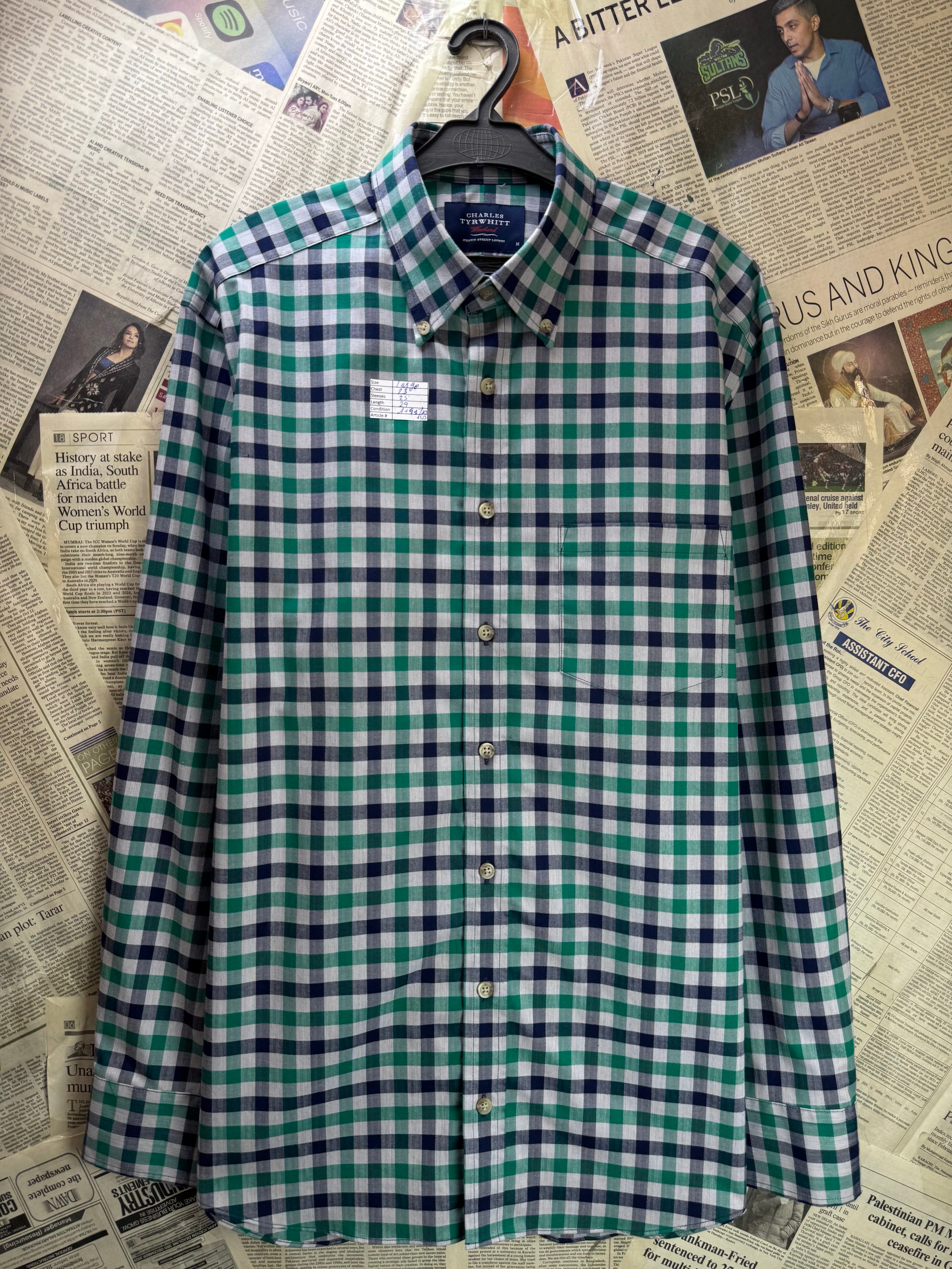 Charles Tyrwhitt® Large | Chest 23” | Check | Oxford Shirt | Cotton | 4322 - Genuine Maal