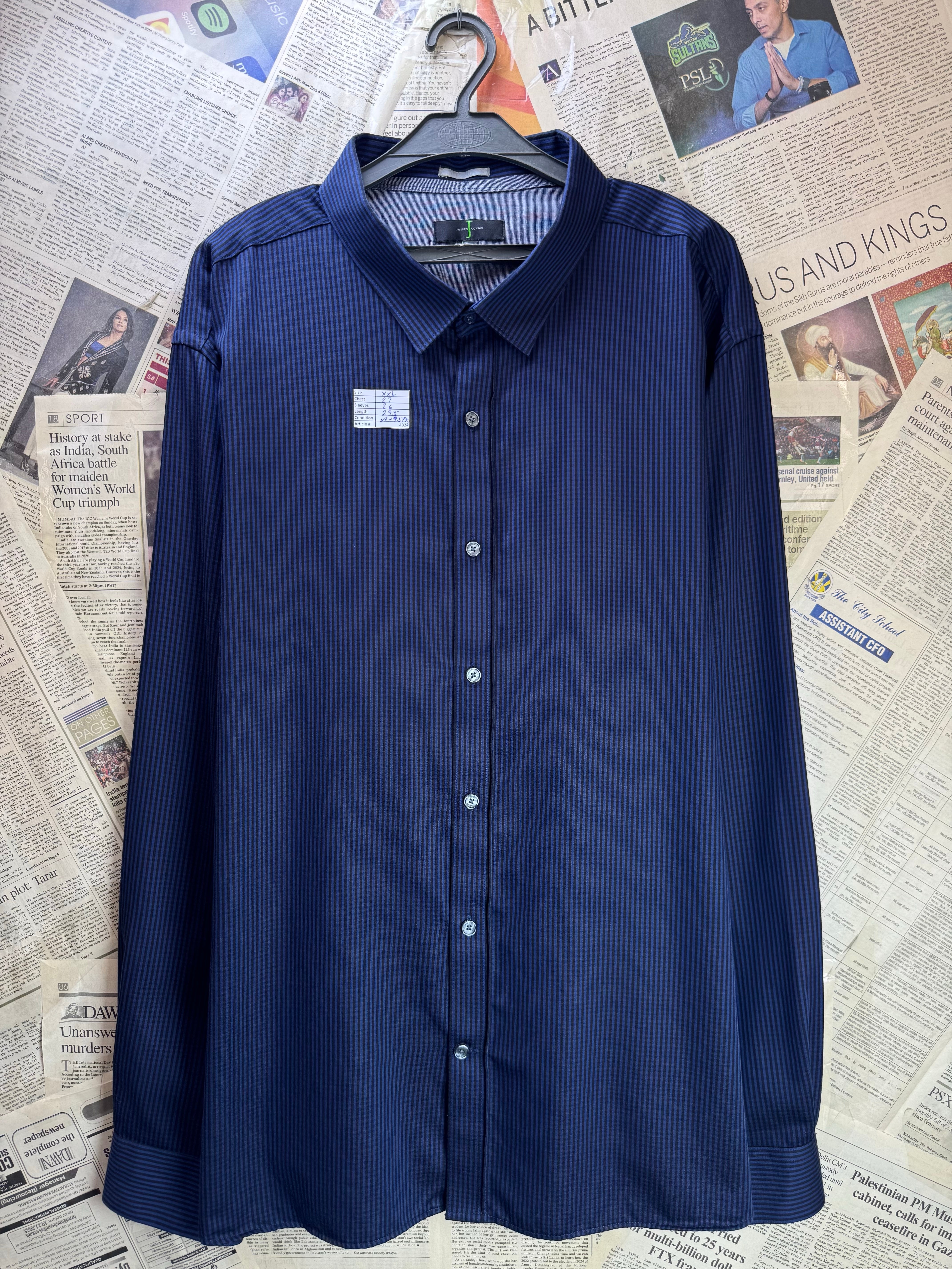 Jasper Conran® XXL | Chest: 27" | Blue Striped | Shirt | Cotton | 4324 - Genuine Maal