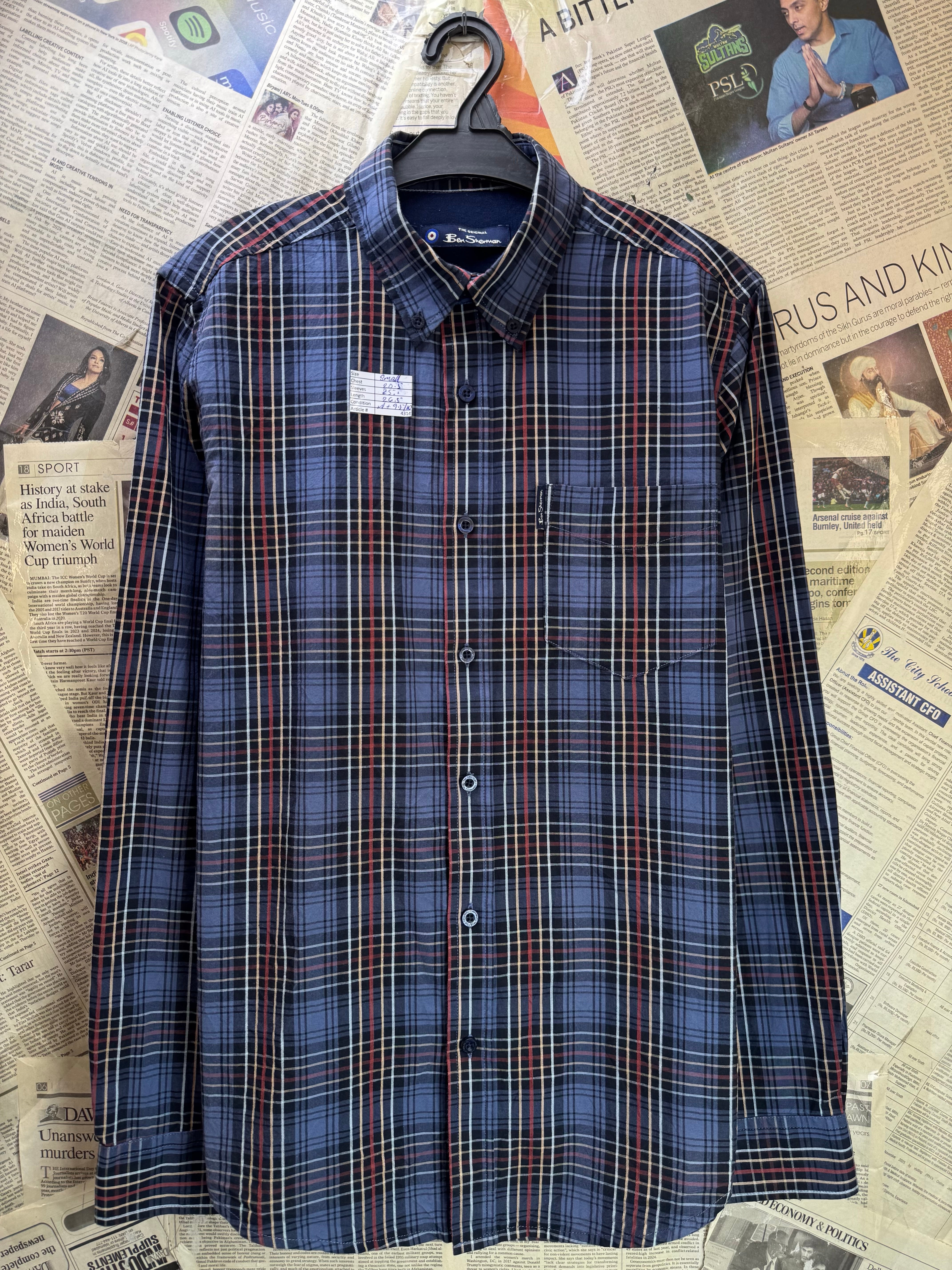 Ben Sherman® Small | Chest: 20.5" | Blue Check | Shirt | Cotton | 4314 - Genuine Maal