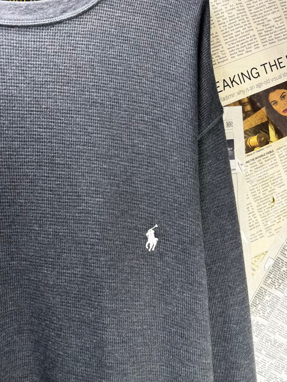 Polo Ralph Lauren® XXL | Chest: 27" | Grey | Waffle Knit Sleepwear Full Sleeves T-Shirt | Cotton-Poly | M28 - 7853 (Preloved)