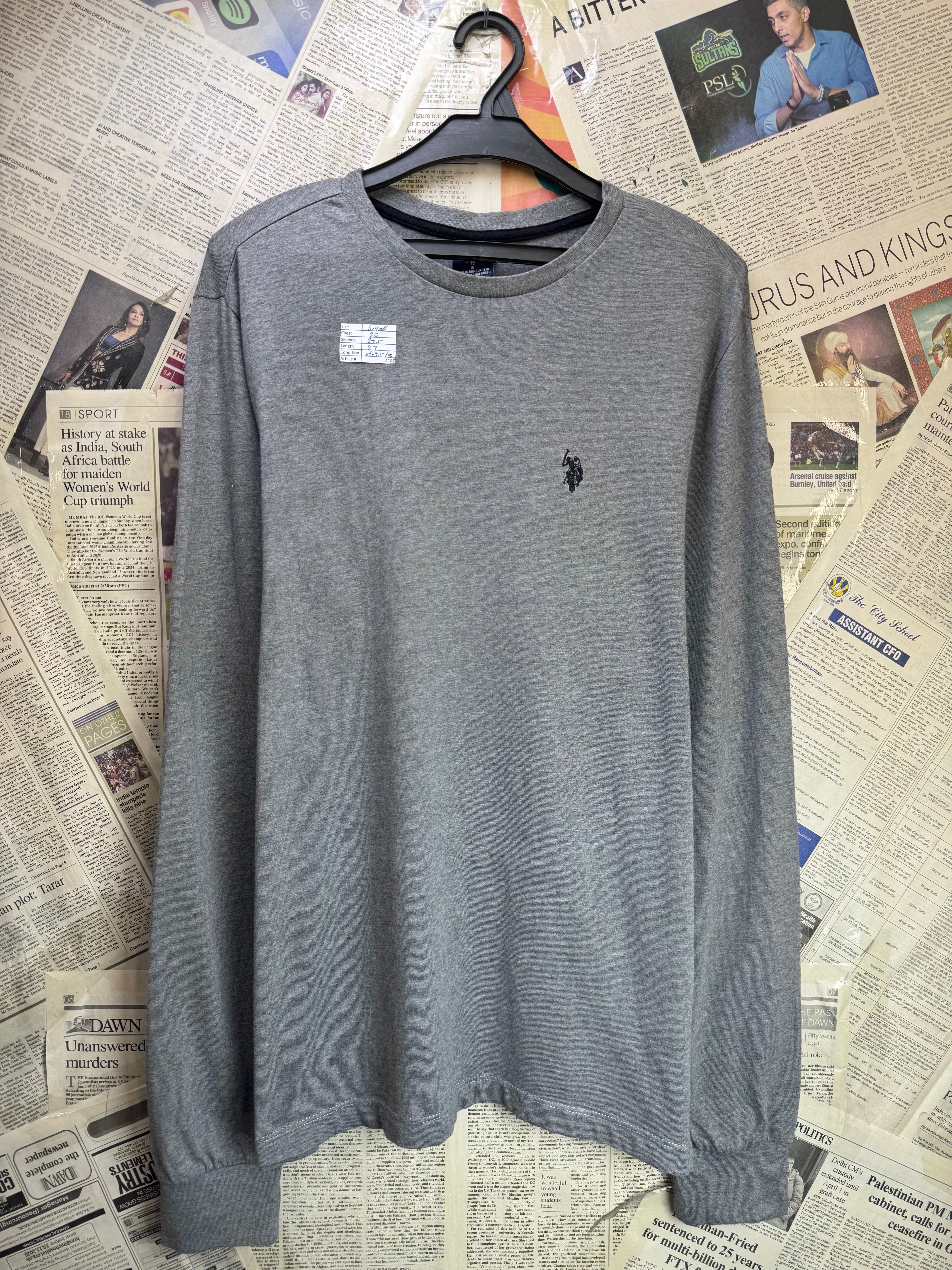 USPA® Small | Chest: 20" | Grey | Fullsleeves T-Shirt | Cotton - Viscose | 4104 - Genuine Maal