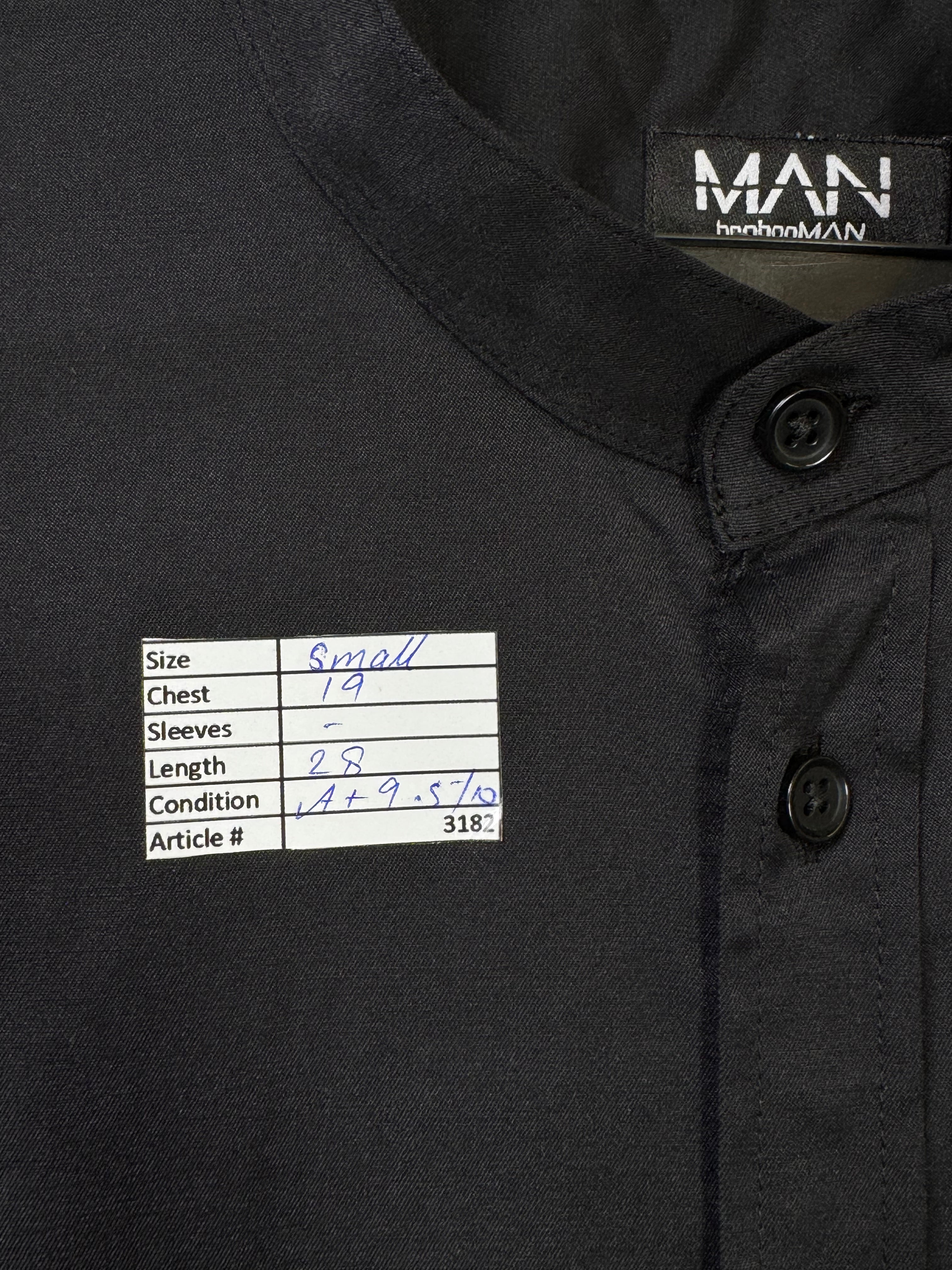 MAN® Small | Chest: 19" | Black | Band Collar Shirt | Cotton - Poly | 3182 - Genuine Maal