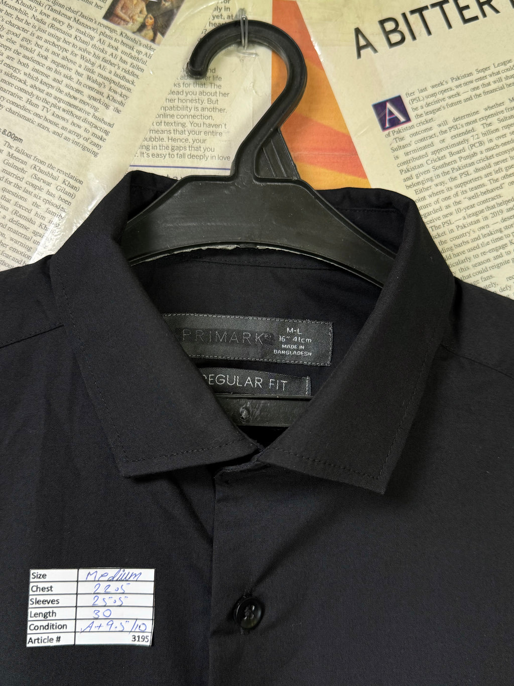 Primark® Medium | Chest: 23.5" | Black | Shirt | Cotton - Poly | 3195 - Genuine Maal