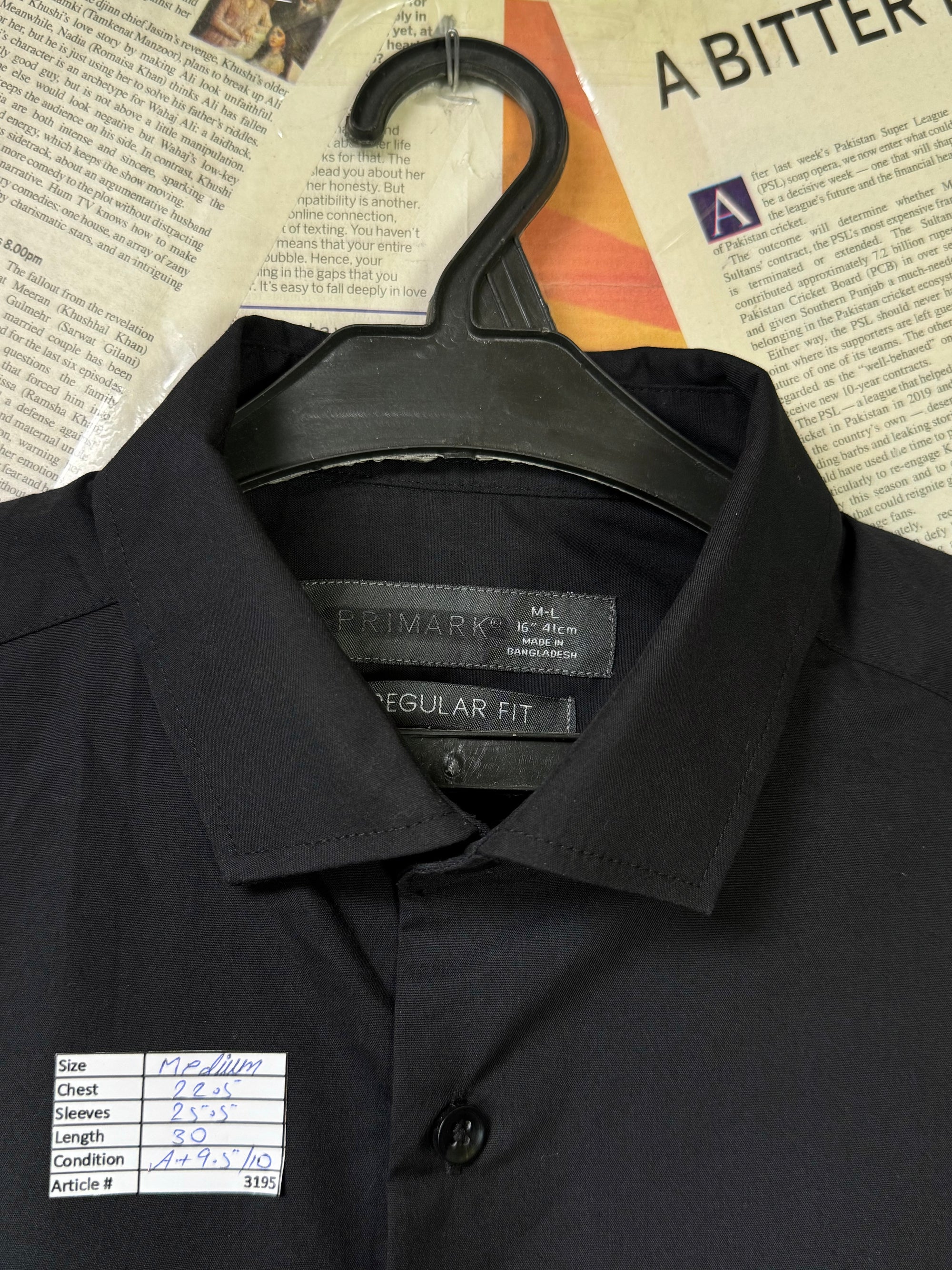 Primark® Medium | Chest: 23.5" | Black | Shirt | Cotton - Poly | 3195 - Genuine Maal