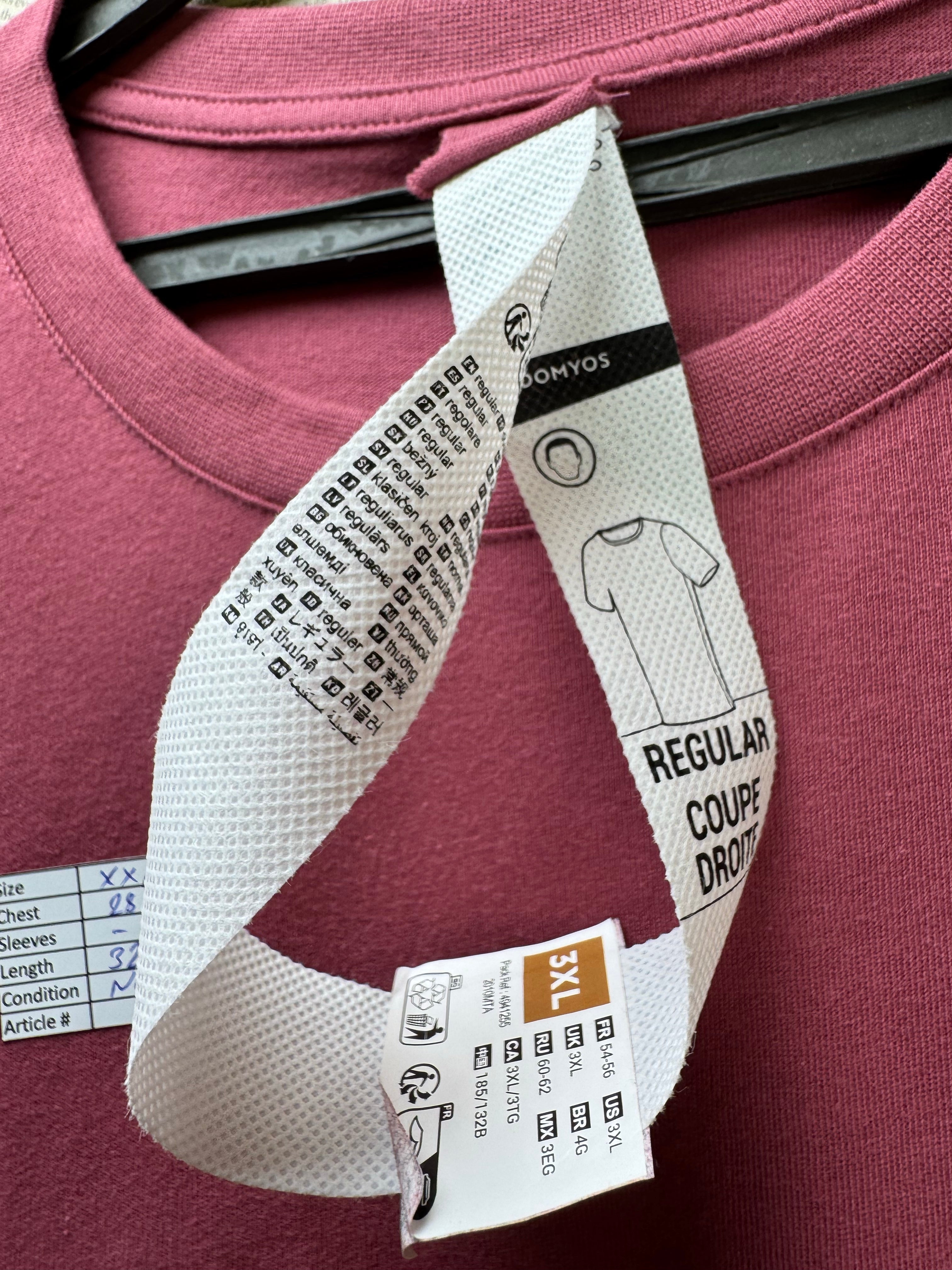 Decathlon® XXL | Chest: 28" | Pale Red | T-Shirt | Cotton - Elastane | 4114 - Genuine Maal