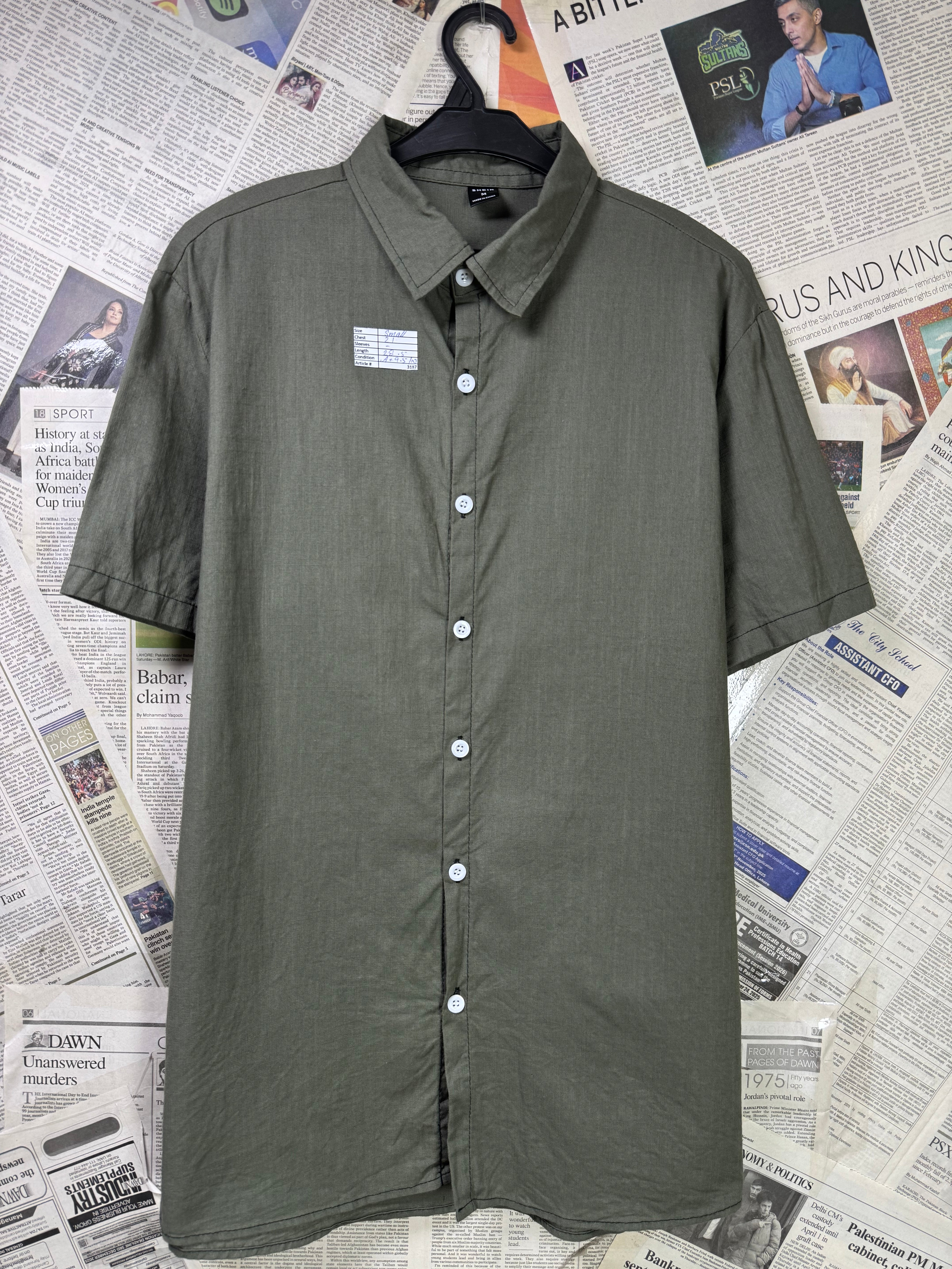 Shein® Small | Chest: 21" | Moss Green | Shirt | Cotton | 3187 - Genuine Maal