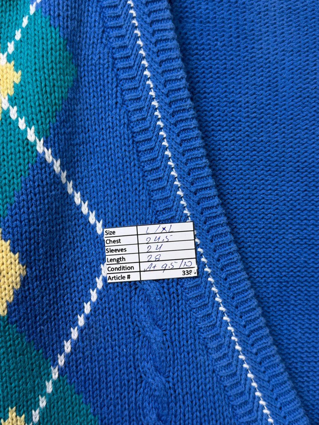 GANT® L/XL | Chest: 24.5" | Blue | Cable Knit Hand Intarsia Cardigen | Cotton | 3384 - Genuine Maal