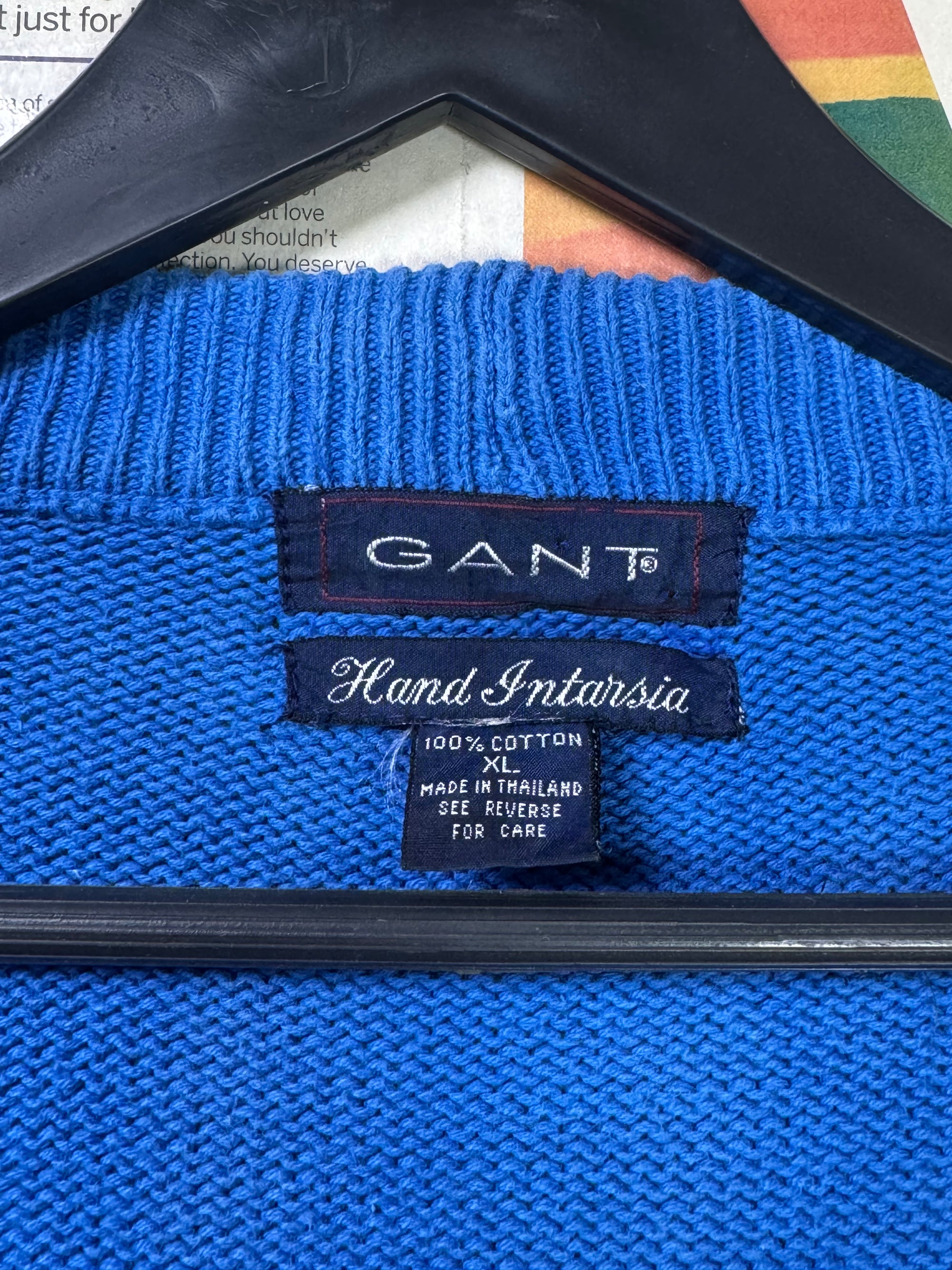 GANT® L/XL | Chest: 24.5" | Blue | Cable Knit Hand Intarsia Cardigen | Cotton | 3384 - Genuine Maal