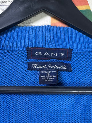 GANT® L/XL | Chest: 24.5" | Blue | Cable Knit Hand Intarsia Cardigen | Cotton | 3384 - Genuine Maal