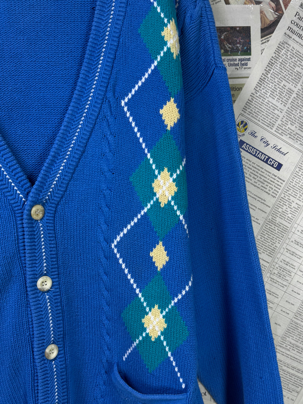 GANT® L/XL | Chest: 24.5" | Blue | Cable Knit Hand Intarsia Cardigen | Cotton | 3384 - Genuine Maal