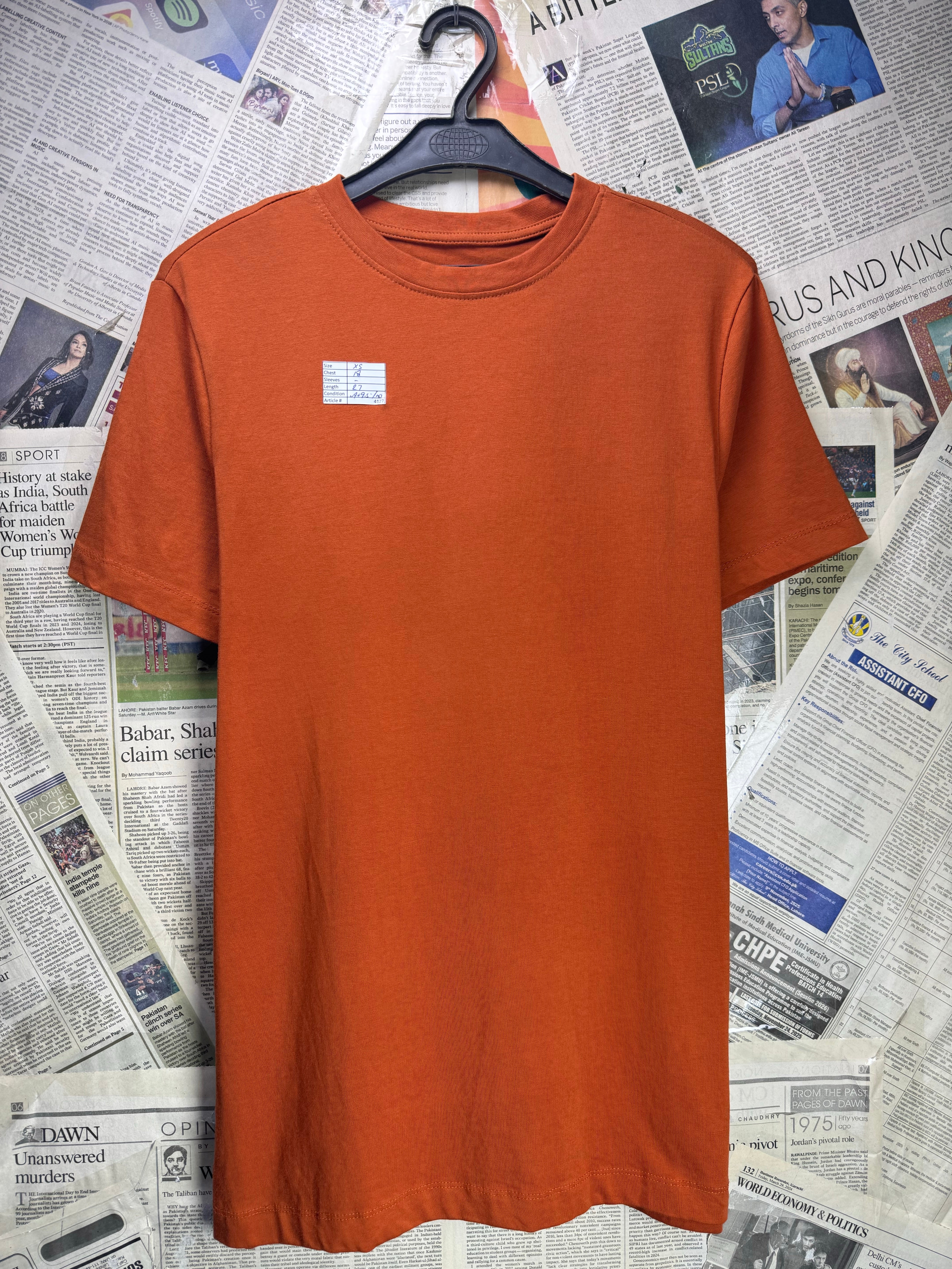 Primark® XS | Chest: 18" | Burnt Orange | T-Shirt | Cotton - Elastane | 4127 - Genuine Maal