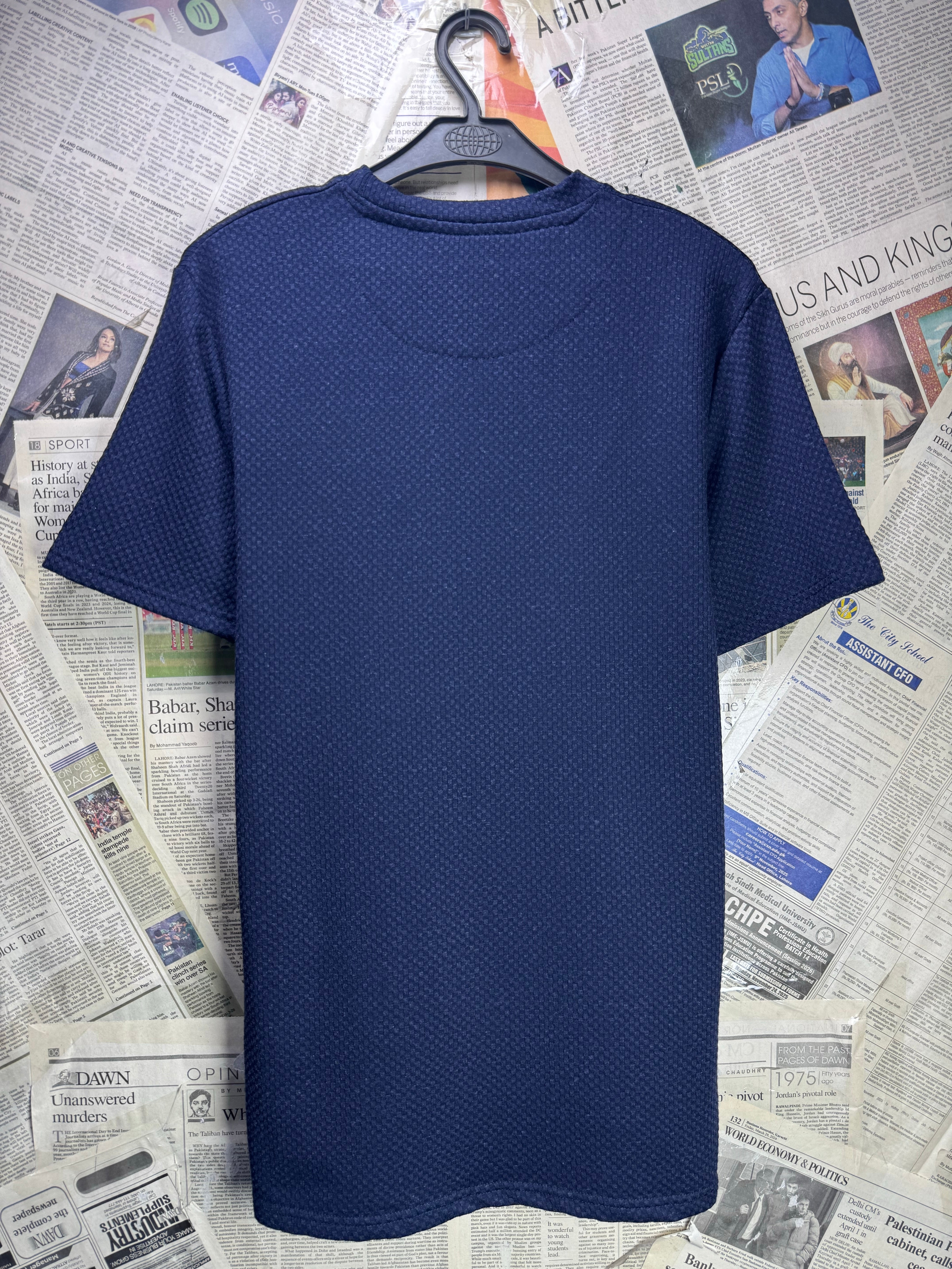 Peacock® Small | Chest: 19" | Blue | Knit T-Shirt | Poly - Visc - Elastane | 4128 - Genuine Maal