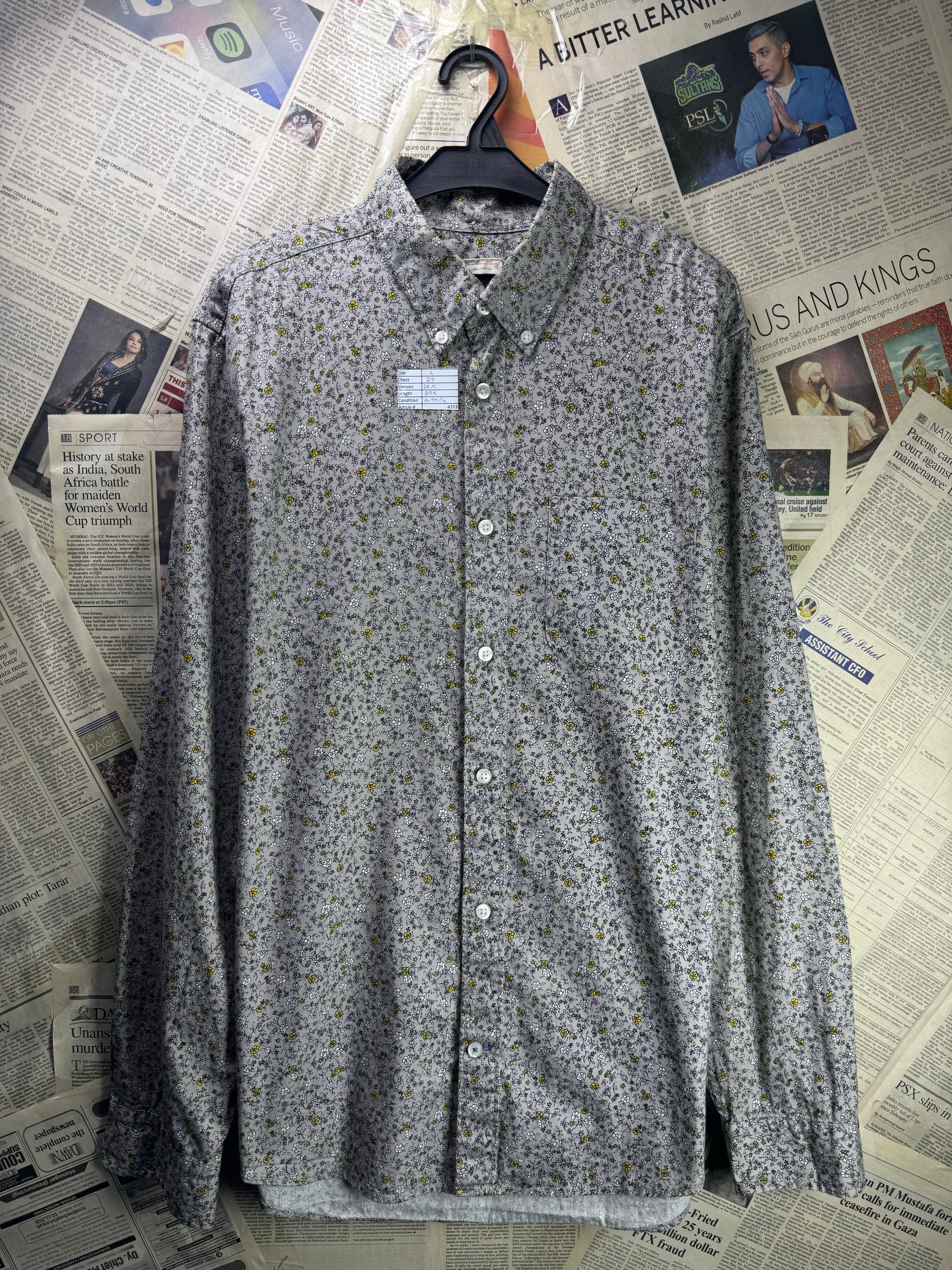 GAP® Large | Chest 23” | Grey Floral | Shirt | Cotton | 4353 - Genuine Maal