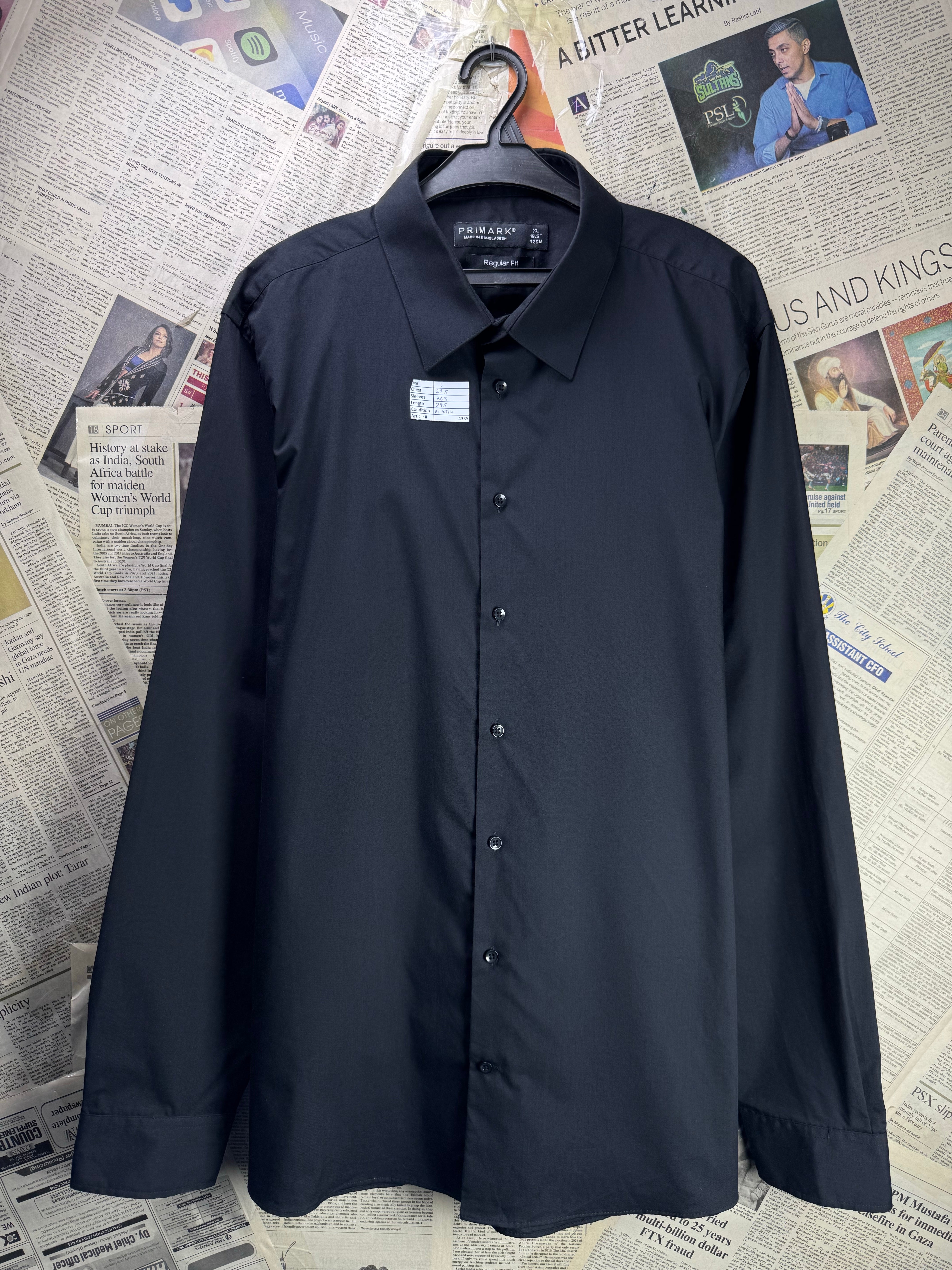 Primark® Large | Chest 23.5” | Black | Collar 16.5" Shirt | Poly - Cotton | 4335 - Genuine Maal