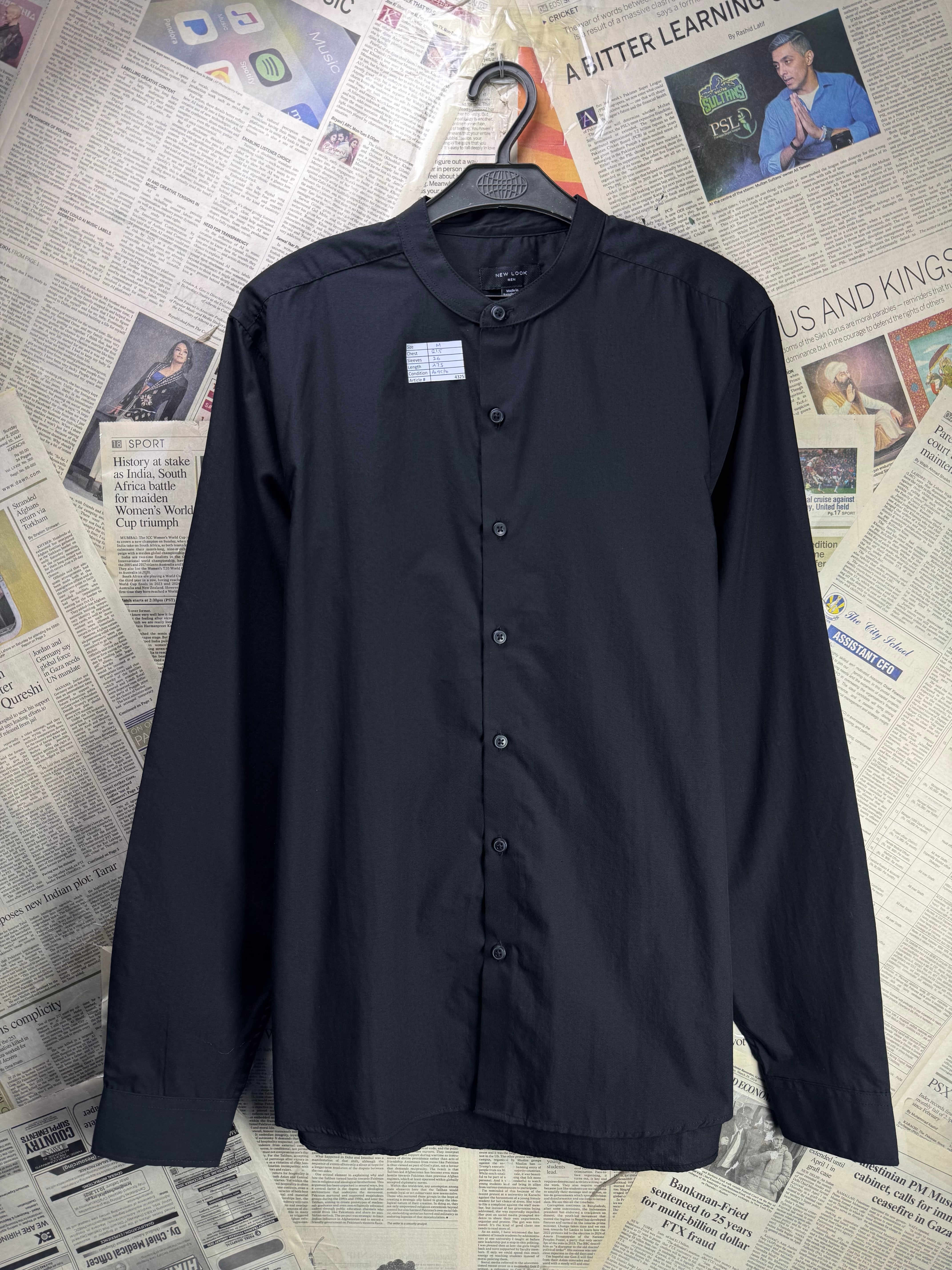 New Look® Medium | Chest: 21.5" | Black | Band Collar Shirt | Poly - Cotton | 4325 - Genuine Maal
