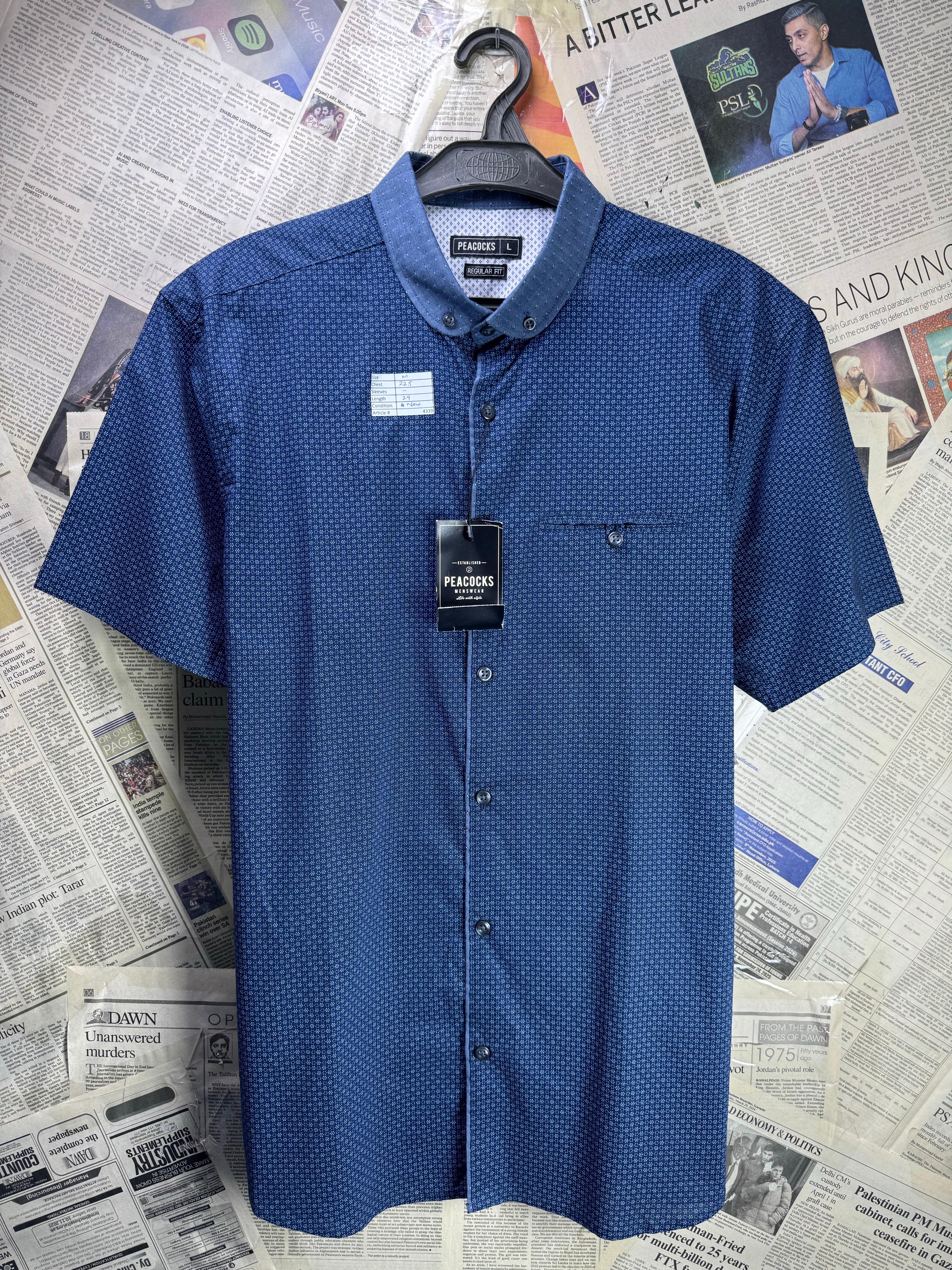Peacocks® Medium | Chest: 22.5" | Blue | Shirt | Cotton | 4339 - Genuine Maal