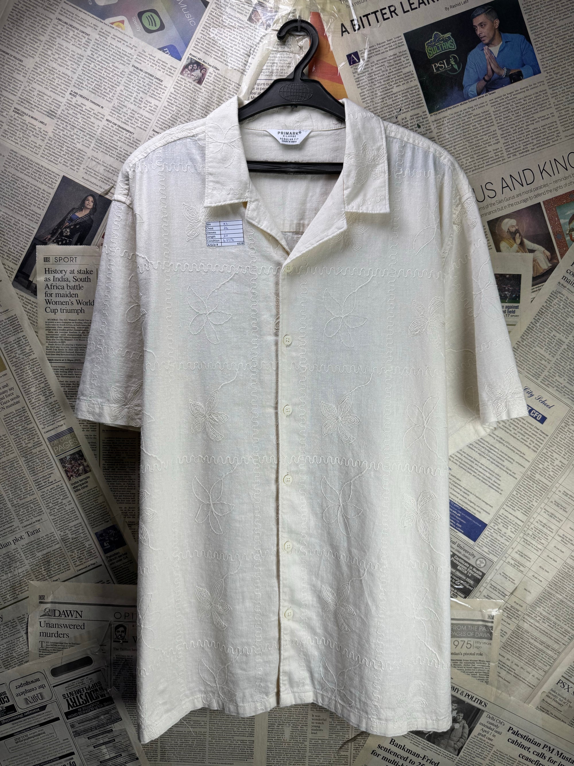 Primark® XL | Chest: 26" | Beige | Camp Shirt | Cotton - Linen | 4328 - Genuine Maal