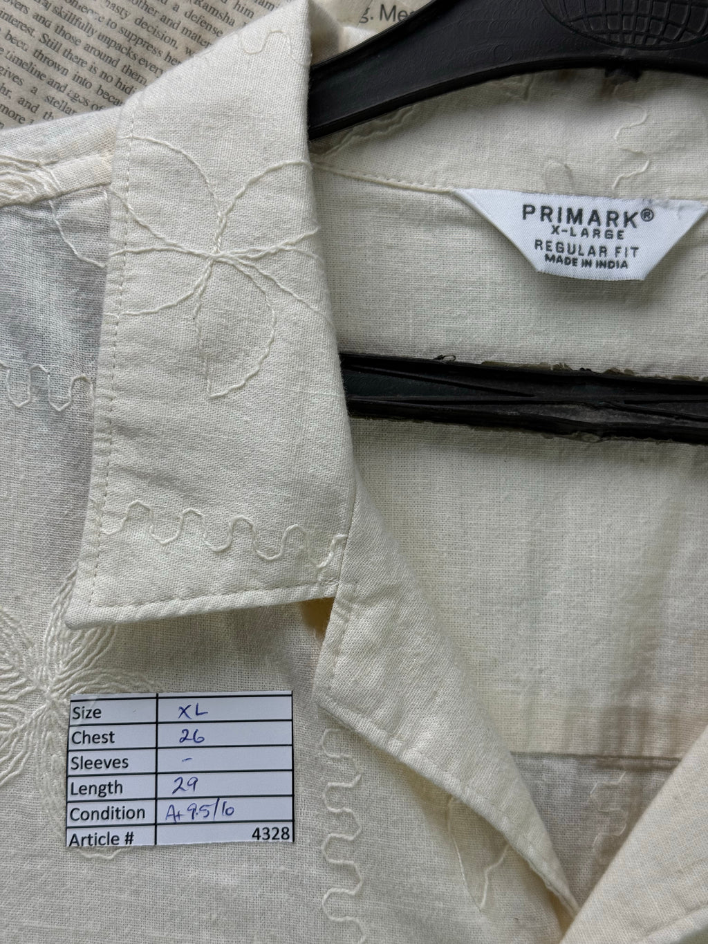 Primark® XL | Chest: 26" | Beige | Camp Shirt | Cotton - Linen | 4328 - Genuine Maal