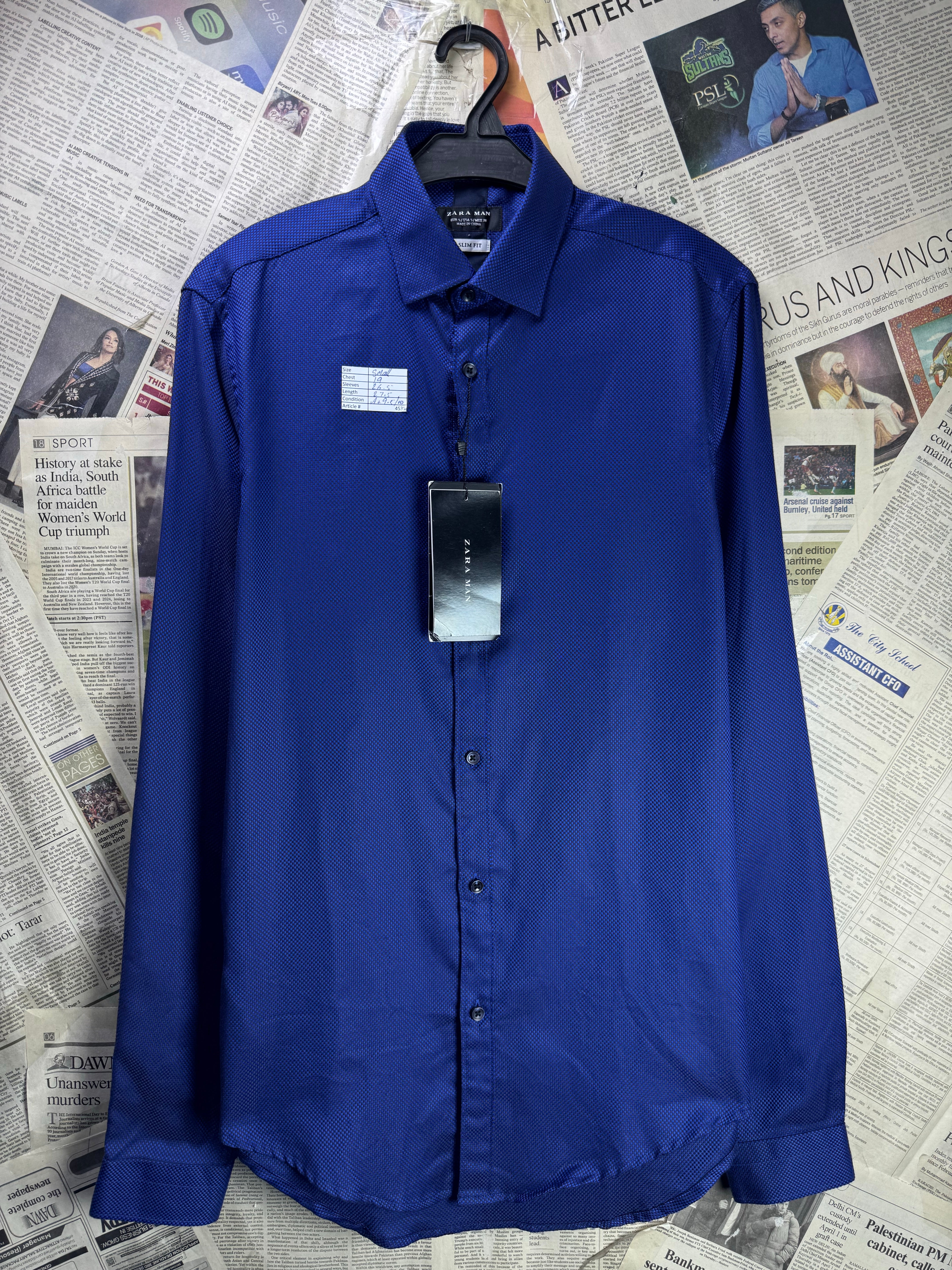 Zara® Small | Chest: 19" | Blue | Shirt | Cotton | 4535 - Genuine Maal
