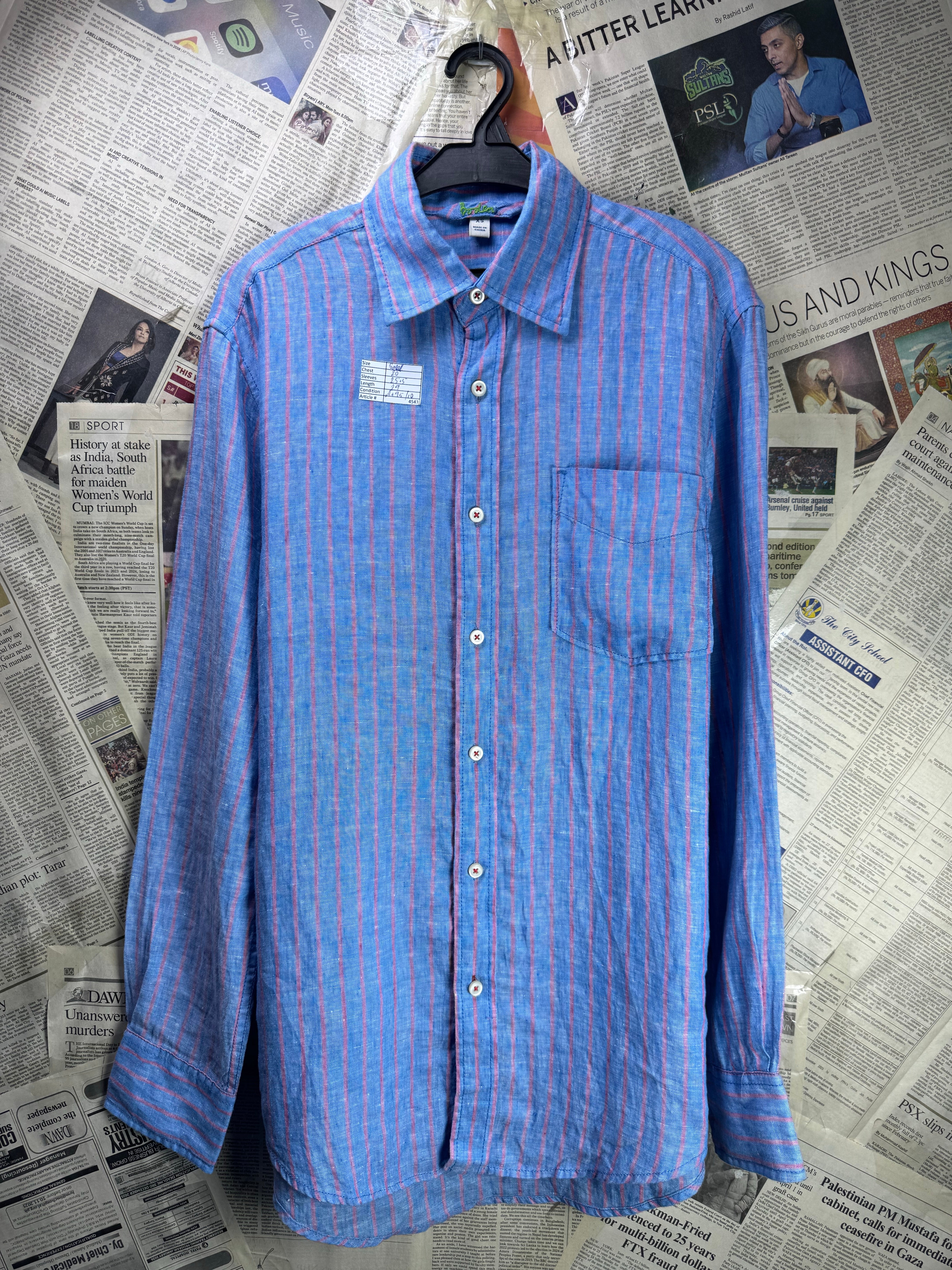 Boden® Small | Chest: 20" | Blue Stripe | Shirt | Linen | 4543 - Genuine Maal