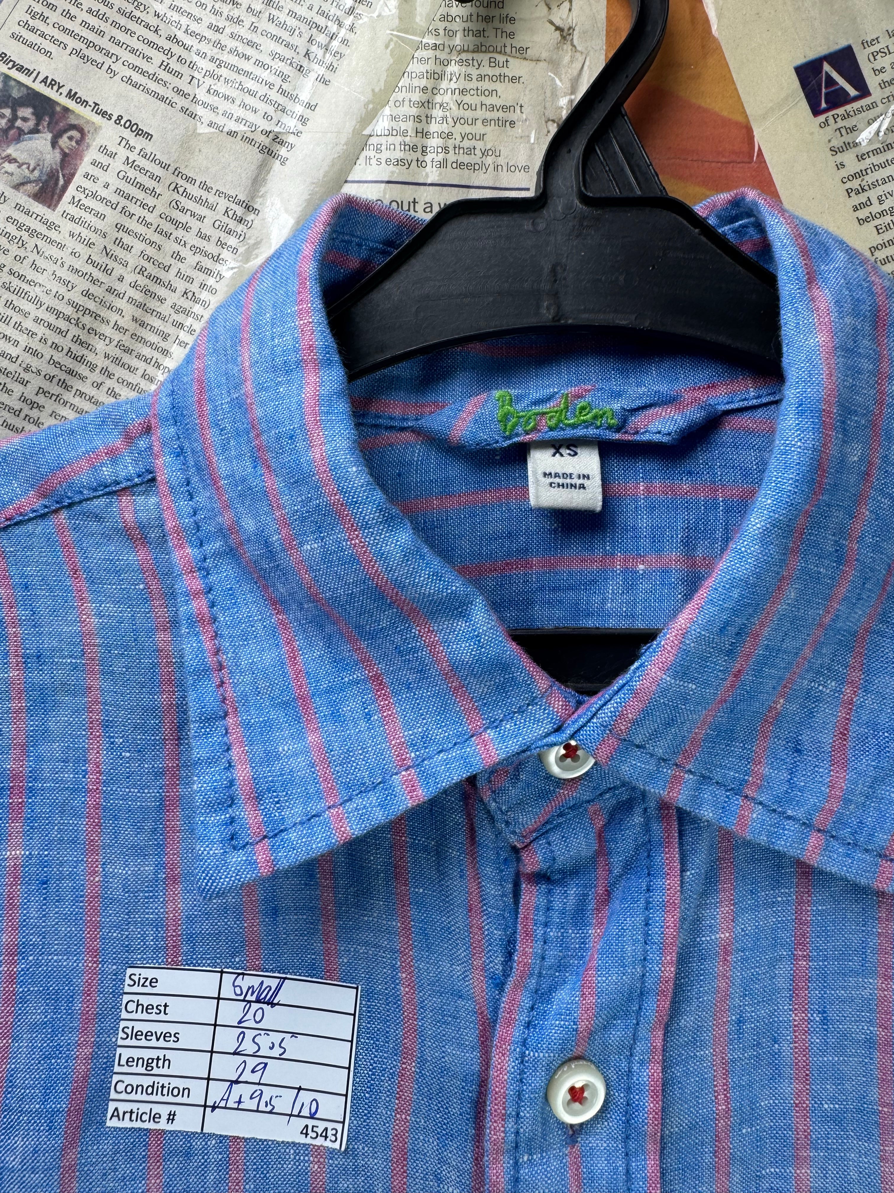 Boden® Small | Chest: 20" | Blue Stripe | Shirt | Linen | 4543 - Genuine Maal