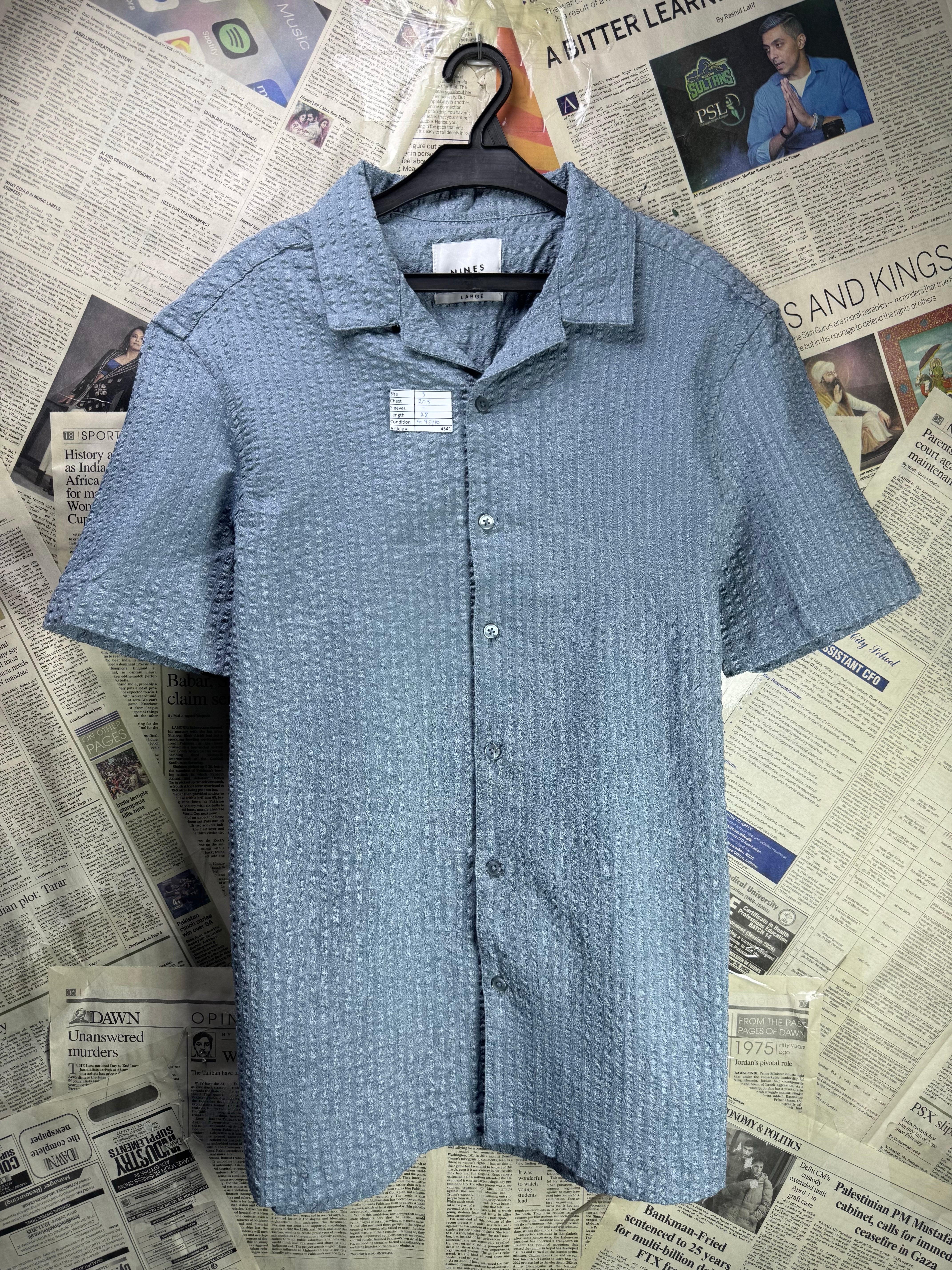 Nines® Small | Chest: 20.5" | Blue | Seersucker Shirt | Poly - Elastane | 4541 - Genuine Maal